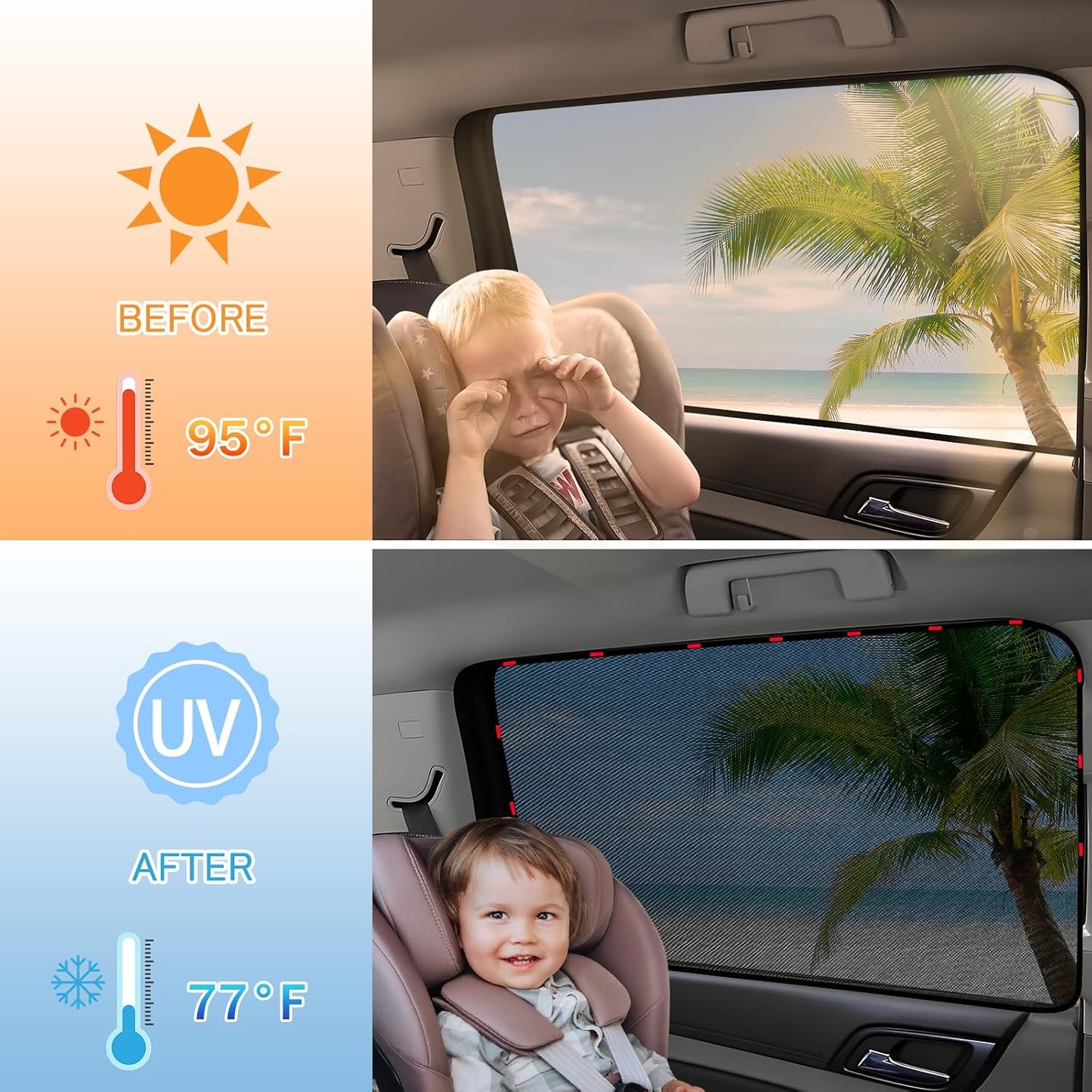 ZATOOTO Car Side Window Sun Shade 4 Pack, Window Shades for Baby Magnetic Mesh Sun Shade Protection from Heat and UV for Sleeping, Camping, Breastfeeding