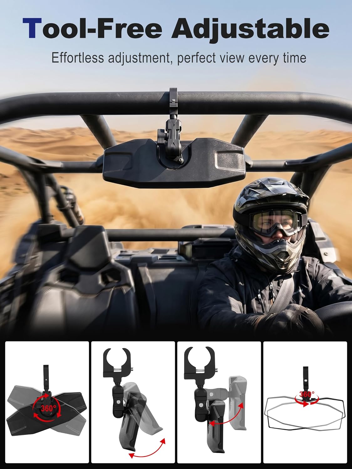 ZIDIYORUO UTV Rear View Mirror, Tool-Free Adjustable SXS Center Mirror