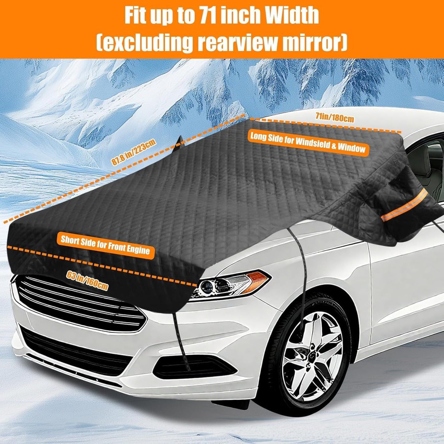 Windshield Cover for Ice and Snow, Heavy Duty 600D Oxford Fabric, Prevent Rainwater, Sunscreen, Snow Prevention, 6* Straps, 2*Rear View Mirror Sleeve, Extra Large Size for Car, SUV, Mpv and Sedans