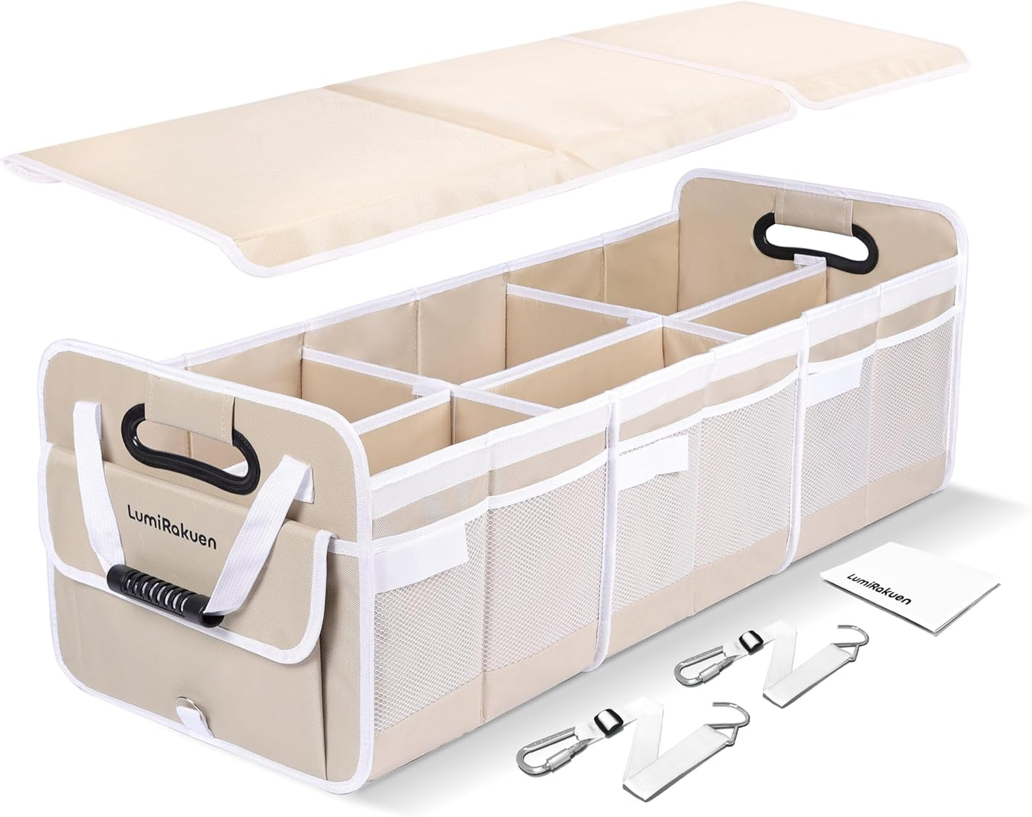 Heavy Duty Trunk Organizer with Lid for SUV & Truck (XL, Green) | 1680D Water-Resistant Fabric & 3.5mm PP Skeleton Collapsible Multi-Compartment Trunk features Dual Non-Slip Hooks