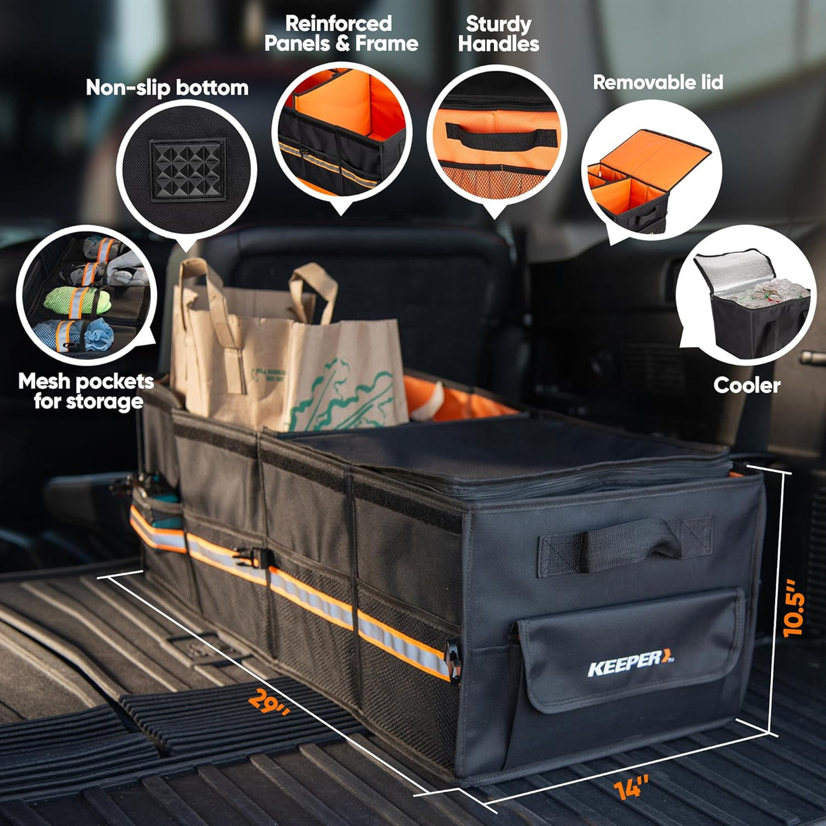 KEEPER Extra Large Car Trunk Organizer, 70L, Multi-Compartment Collapsible Car Organizers and Storage, Non-Slip Bottom, Suitable for SUV, Minivan