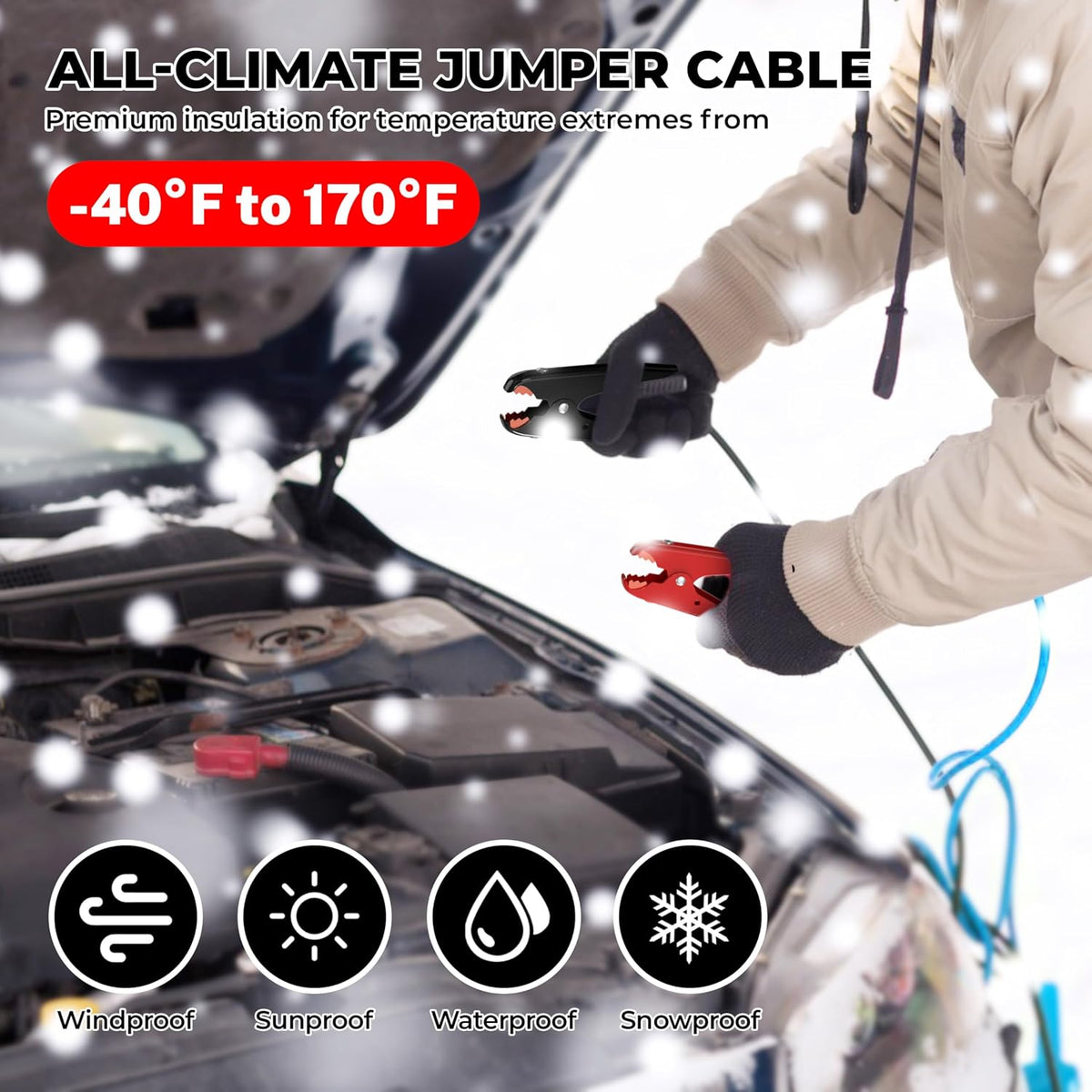 2 Gauge 20 Feet Jumper Cables Heavy Duty for Car