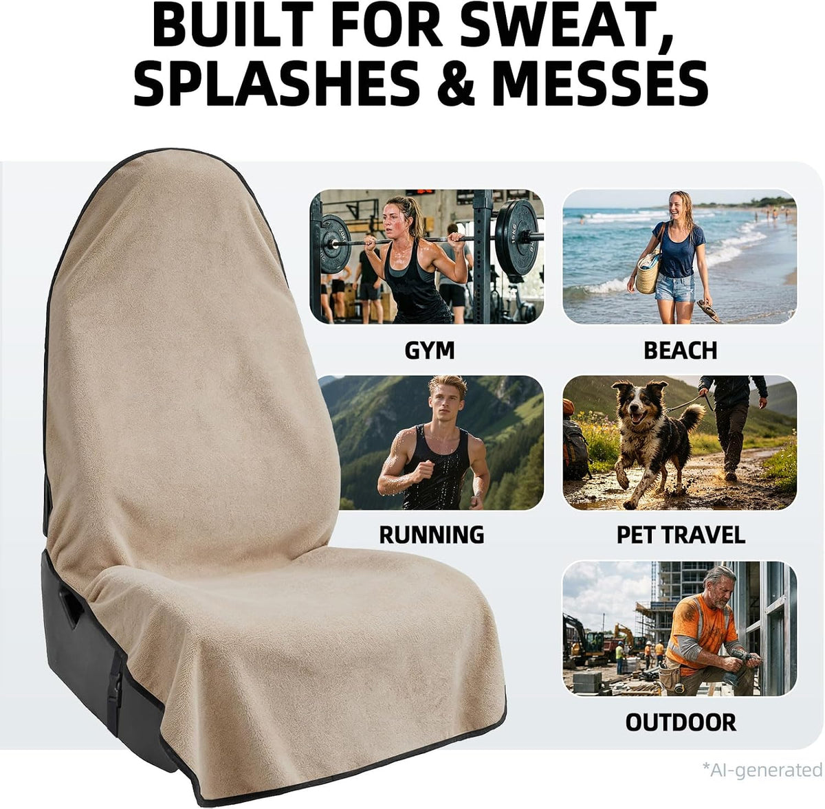 Leader Accessories Waterproof Towel Car Seat Cover, Front Bucket, Beige