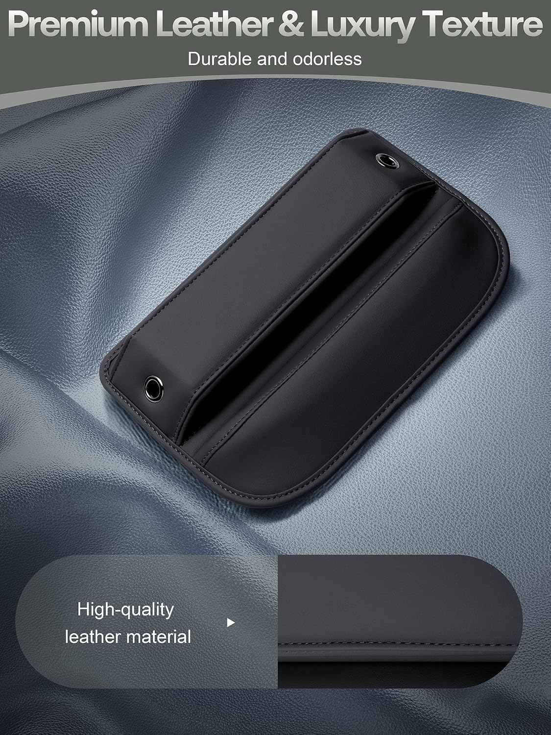 Premium Leather Car Seat Gap Filler Organizer (0.2”-1.2" Gaps), Clever Gifts for Car SUV Truck Owners (Black, 1 Pack)