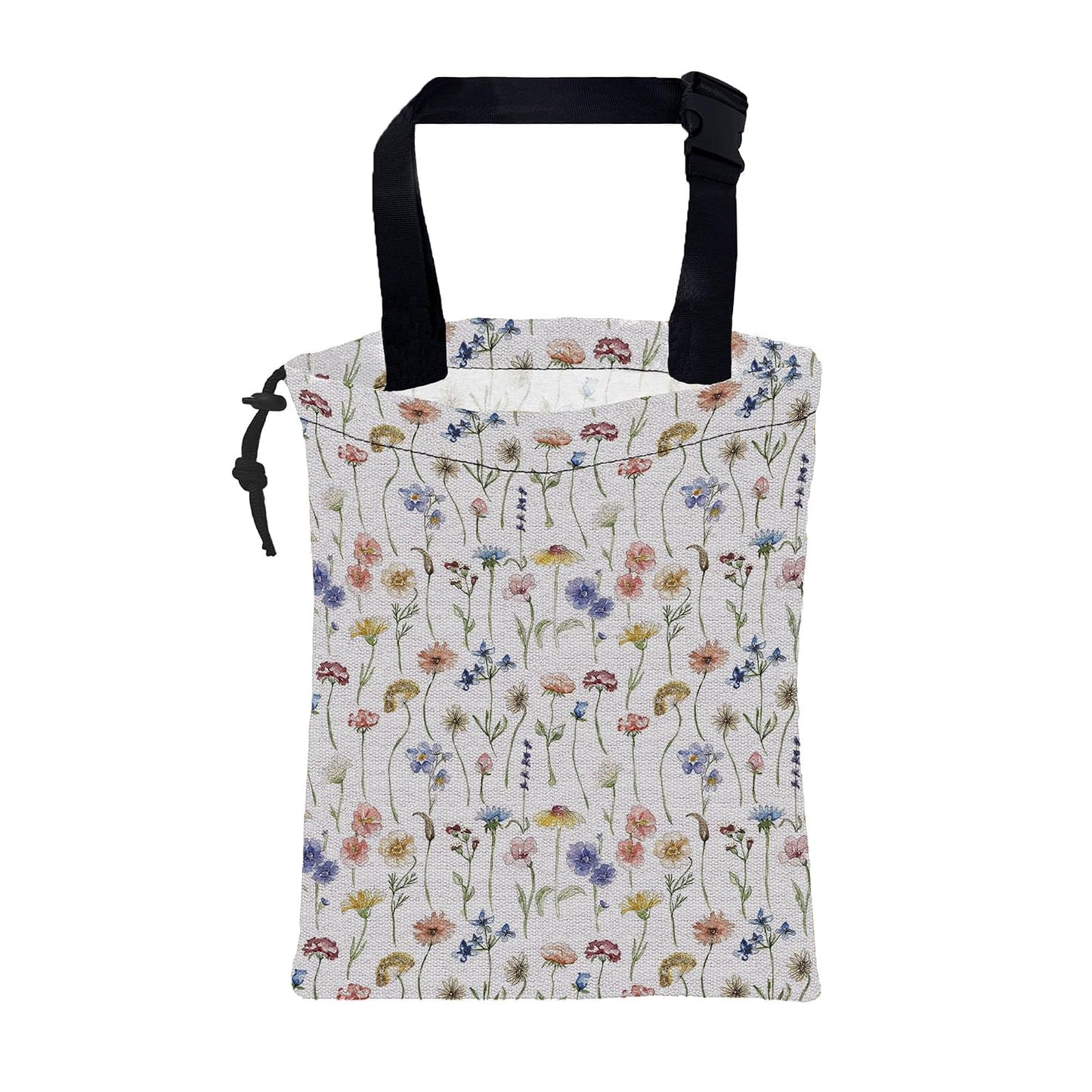 Car Garbage Bag Watercolor Wildflowers Drawstring Car Trash Bag Hanging for Back Seat with Adjustable Buckle Canvas Vehicle Trash Can Easy-to-Install