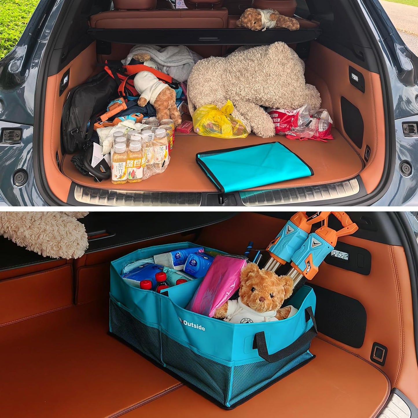 HiMagics Collapsible Waterproof Car Trunk Organizer, Soft PVC Storage Bin with Rugged PVC-Coated Fabric for SUV & Truck (Aqua Blue, PLUS)