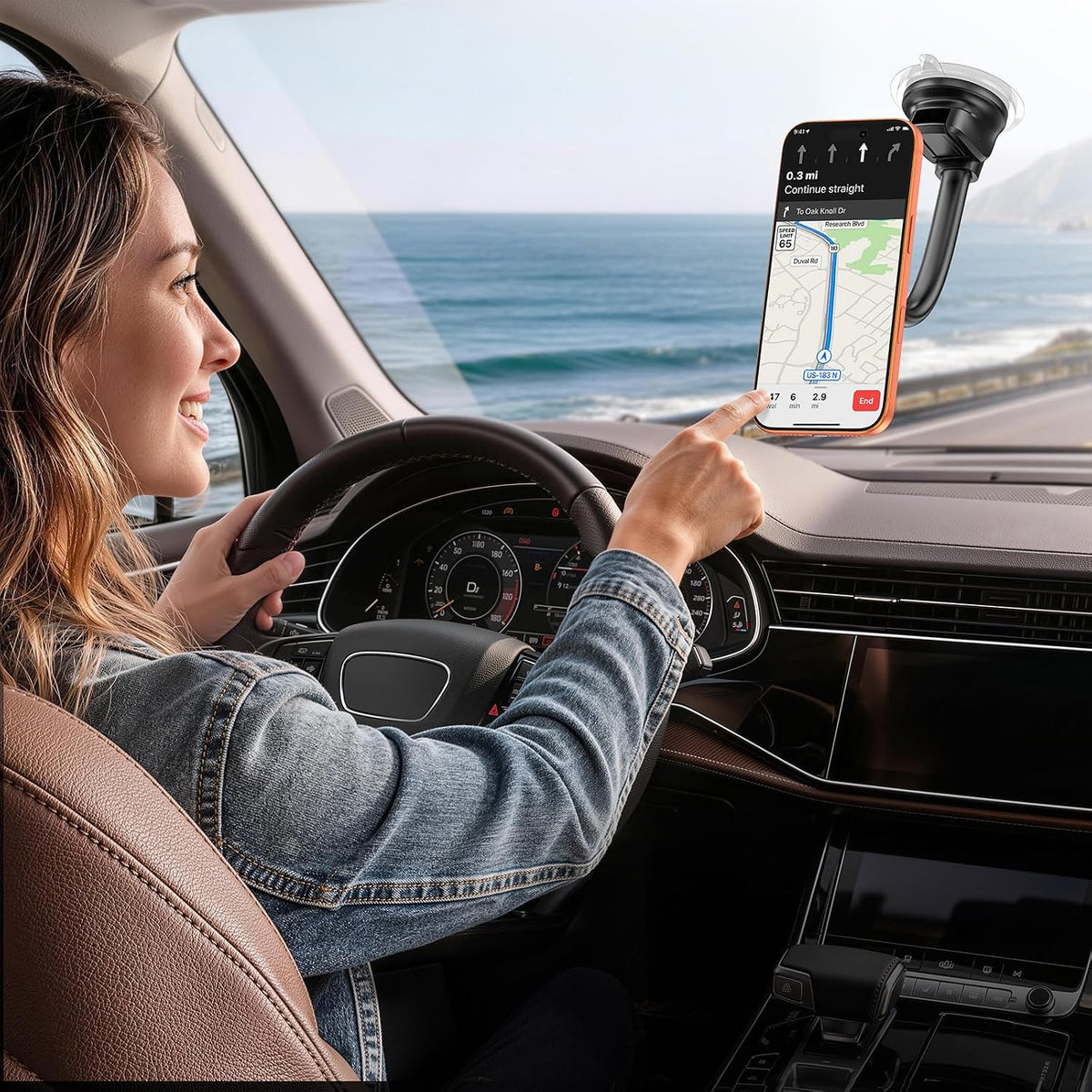 1Zero MagSafe Car Phone Mount with One-Button Suction Cup Lock