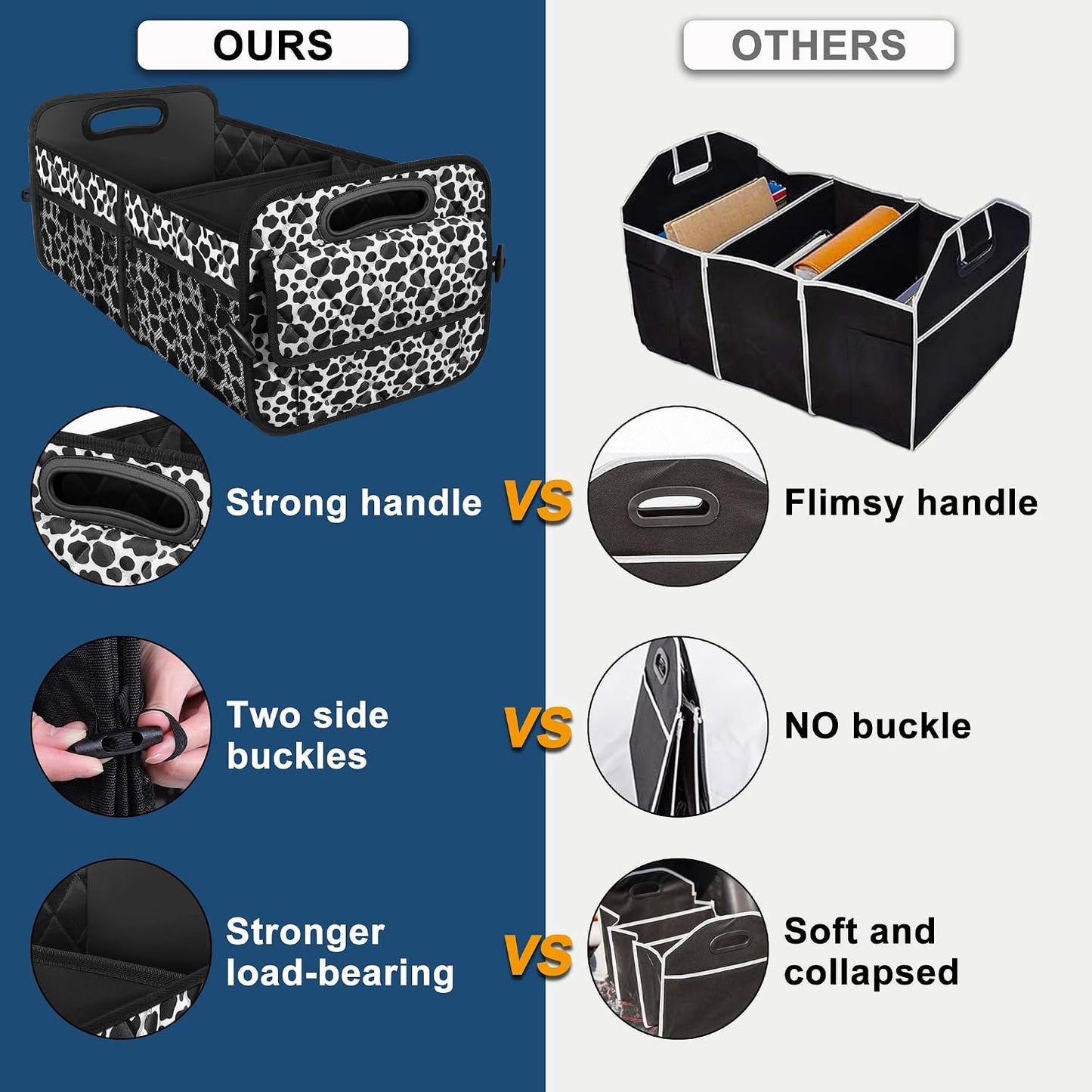 Deosk Trunk Organziers and Storage with Reinforced Handles,Car Accessories for Women/Men 50L Waterproof Polyester Trunk Organzier for Car/SUV/Minivan/Truck(Medium, Cow print)