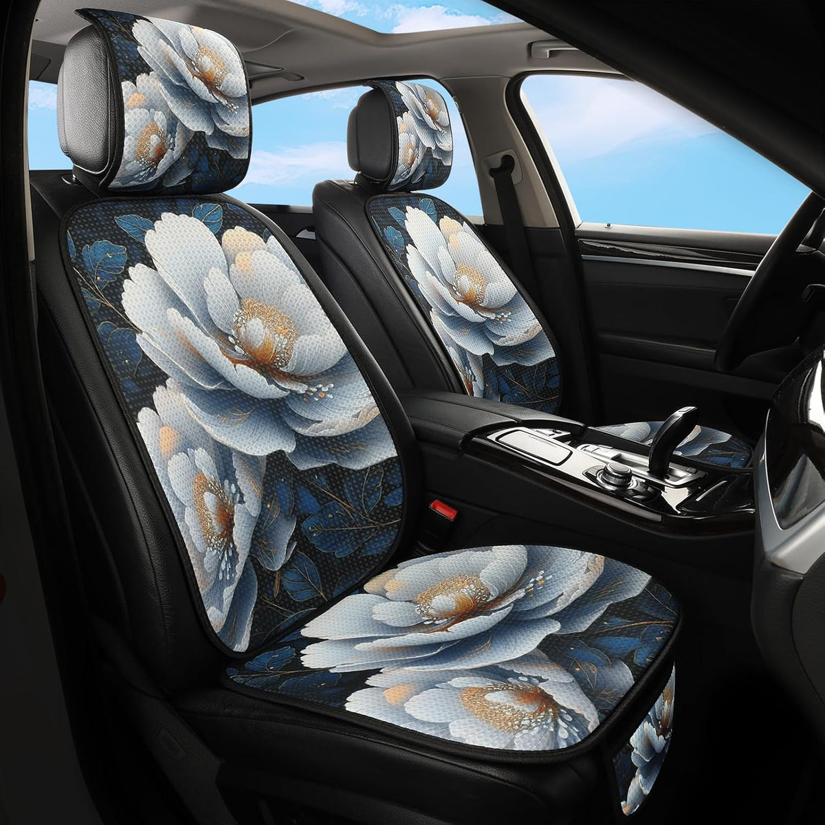 Luxury Boho Car Seat Covers Set,2-Front Seat Full Set,William Morris Vintage Bohemian Floral Pattern Honeycomb Knit Fabric,Breathable&All-Season Universal Automotive Seat Protectors