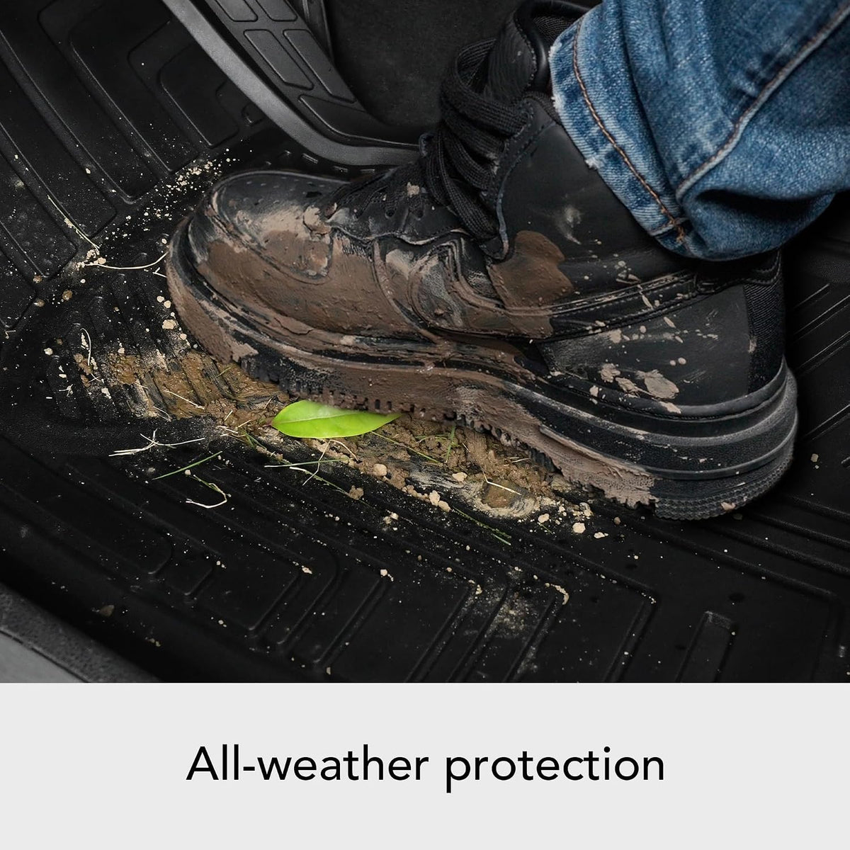 Amazon Basics 2-Piece Premium All-Season Anti-Slip Rubber Floor Mats for Cars, SUVs and Trucks, Universal Trim to Fit, Black