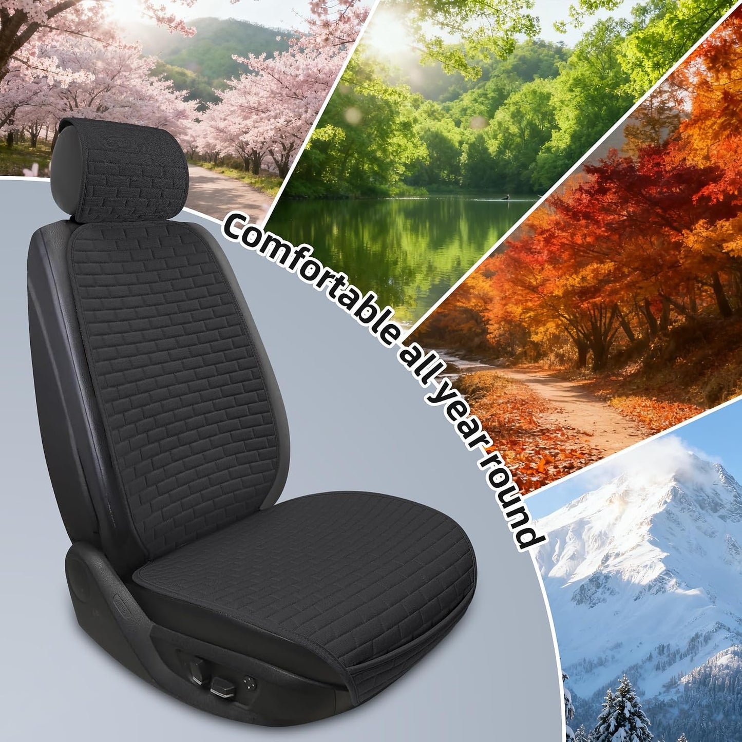 Linen Car Seat Covers Front Seat Covers - 2 PCS Durable & Non-Slip Breathable Cloth Fabric Car Seat Protector, Universal Fit for Most Automotive, Vans, SUVs, Trucks - Black