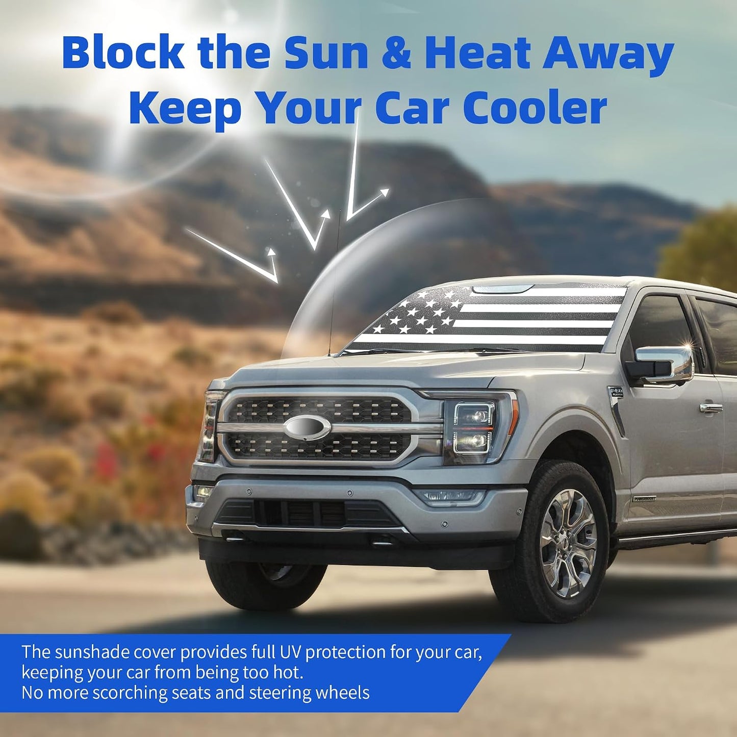 LITIVY Windshield Sun Shade Compatible with 2021 2022 2023 2024 Ford F150 F250 F350 30"x62" for F-150 Folding Front Window Sunshade Shield Protector (30"x62"(Fit 2021-2024))