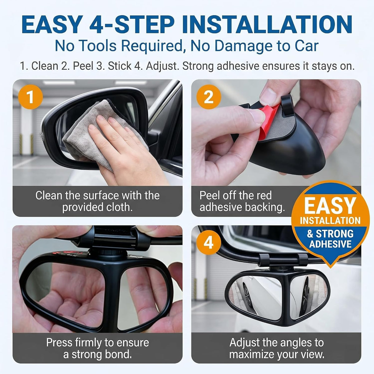 2 PCS Car Blind Spot Mirrors, Dual-sided Wide Angle Rearview Mirror, Adjustable High Definition Glass with ABS Anti-collision Housing, Reverse Parking Auxiliary Tool for Most Cars (Black)