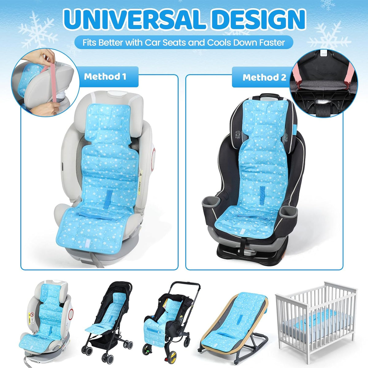 Orzbow Car Seat Cooling Pad with Insulated Bag, Carseat Cooler Pad for Babies Toddler Kids Infant, Portable Baby Cooling Pad for Hot Summer to Keep Comfortable, Blue
