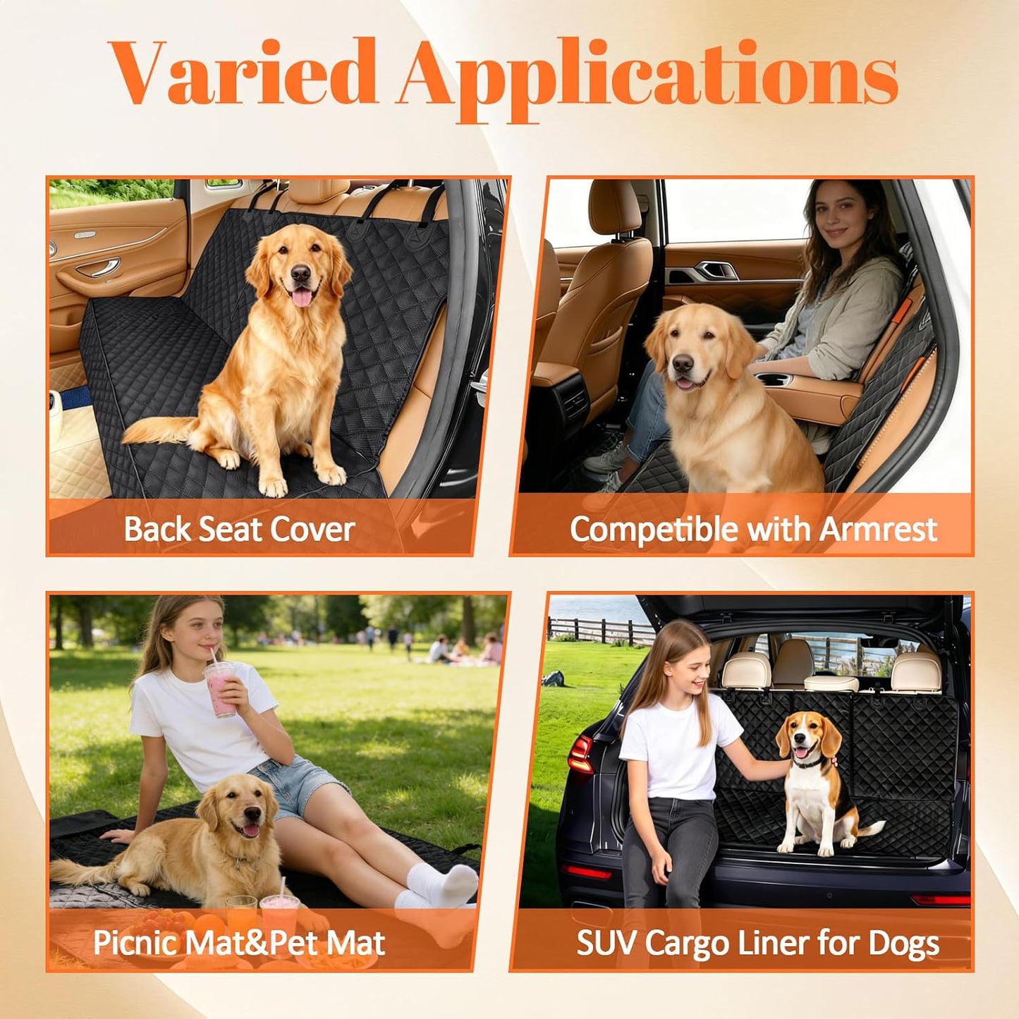 Dog Car Seat Cover for Back Seat Pet Cover for Dogs Waterproof Bench Seat Cover Protector Scratch Proof Nonslip Soft Dog Back Seat Cover for Cars Trucks SUV（48" L ×52" W