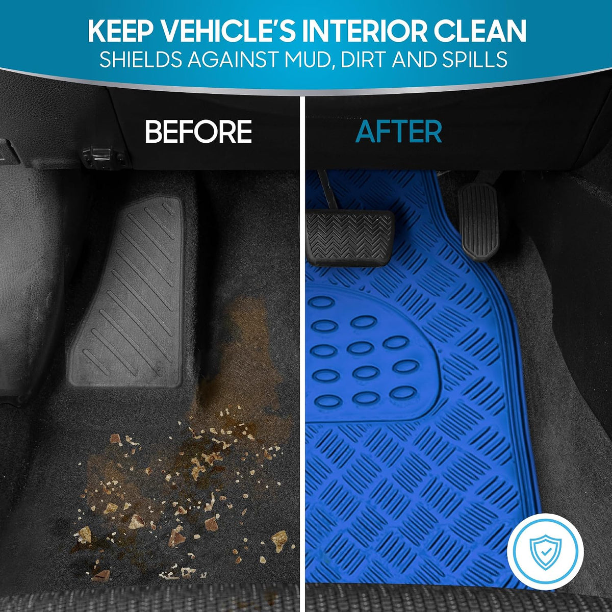 BDK Metallic Chrome Car Floor Mats All-Weather Universal Fit Automotive Floor Mats for Cars SUVs, Floor Mats for Trucks, Car Mats Full Set Front & Rear, Non-Slip Backing - Blue