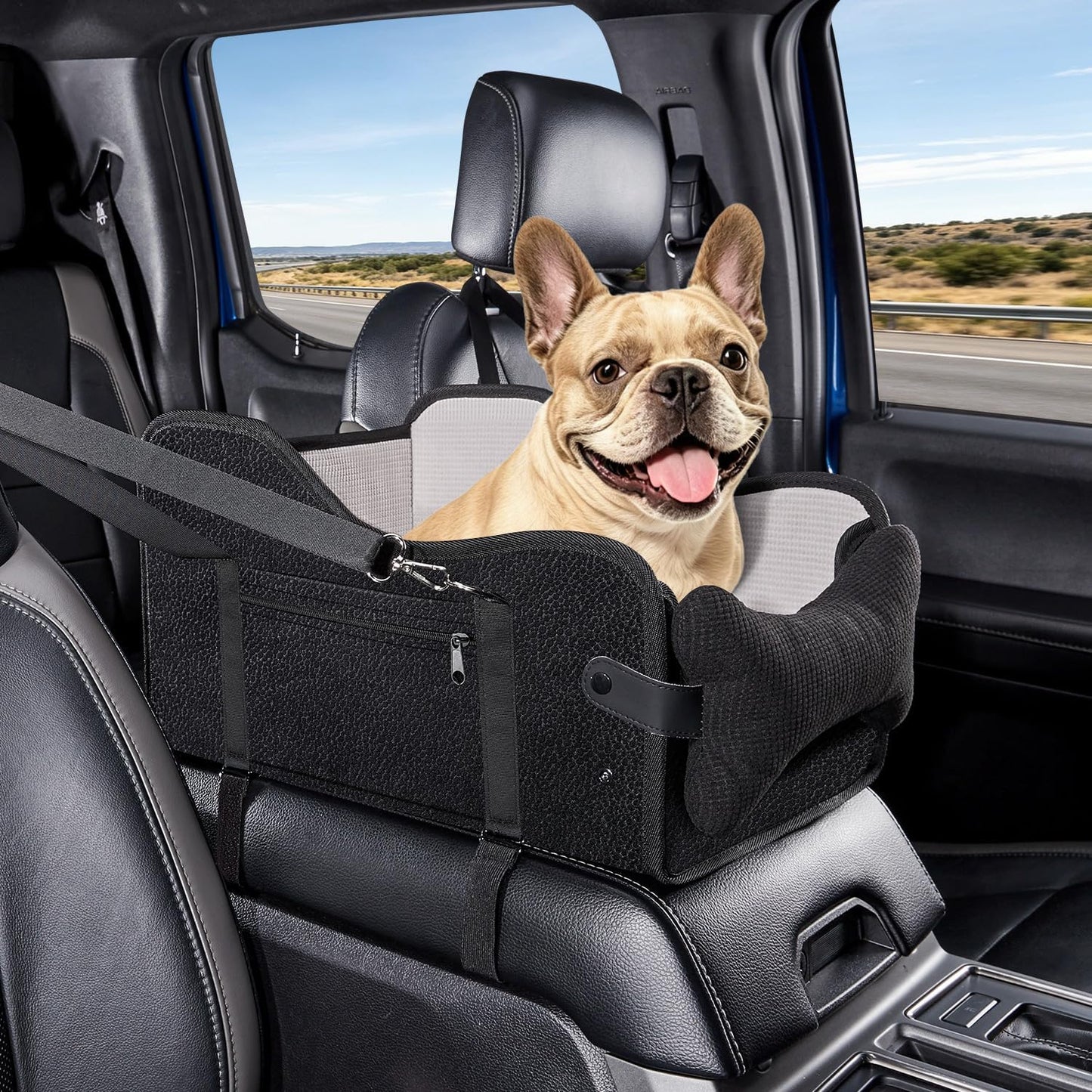 Center Console Dog Car Seat,Dog Car Seats for Small Dogs with Soft Mattress,Pet Puppy Cars Seat (Black, Medium)