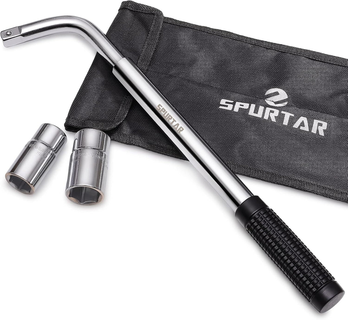 Spurtar Extended 4 Way Lug Wrench, Tire Iron Lug Nut Wrench, Tire Nut Remover Tools 1/2 Drive with 17/19mm and 21/23mm Sockets