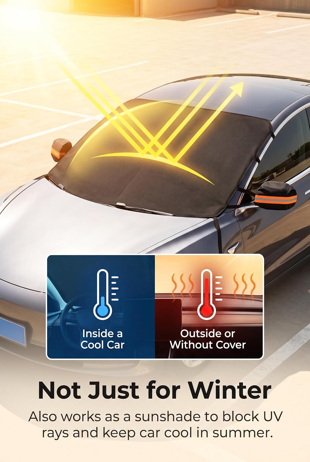 Windshield Cover for Ice and Snow, Hail Resistant Car Cover 65"x42", 600D Oxford Car Cover with Reflective Mirror Covers, Tire Mount Straps for Car, SUV, Truck, Van