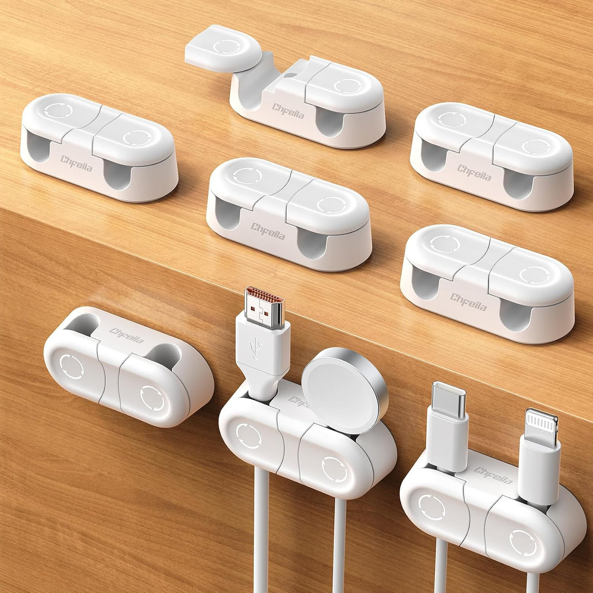 Chfeila 8Pack Magnetic Cable Clips, Dual Slot Cord Holder, White