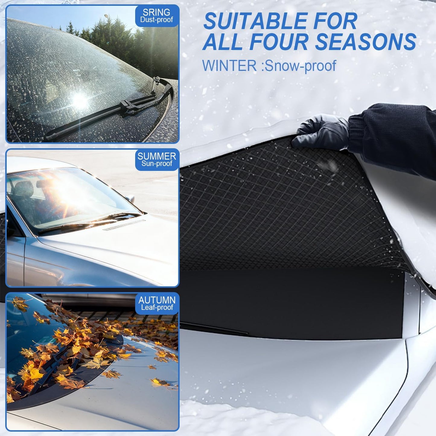 Universal Winter Magnetic Car Windshield Cover for Ice and Snow Prevention - Automotive Protector Featuring Side Window & Rearview Mirror Shields, Suitable for Most Sedans and SUVs