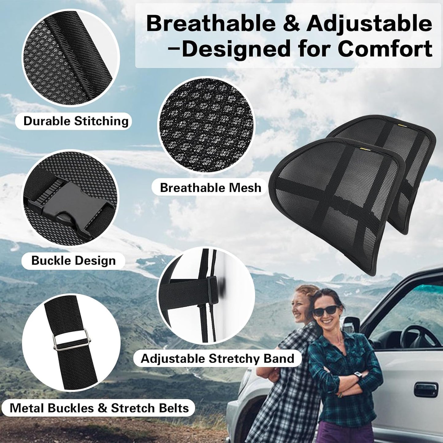 Lumbar Support Back Support for Office Chair 2 Pack Lumbar Support Pillow for Car Chair Back Support with Double Layer Breathable Mesh & Adjustable Straps