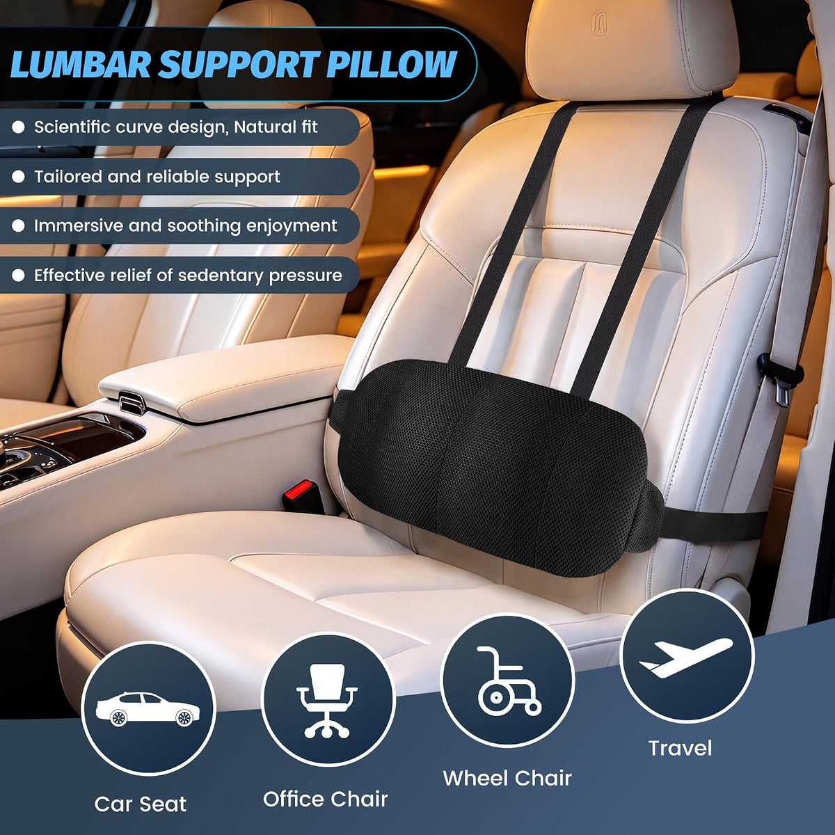 ZUAMEGULumbar Support Pillow for Car, Office Chair & Travel