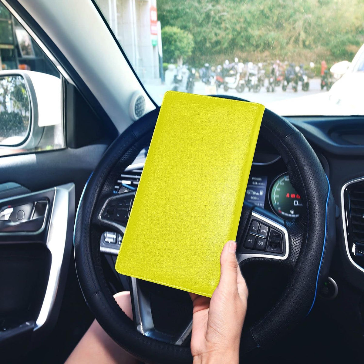 Custom Car Registration and Insurance Card Holder Personalized Leather Glove Box Organize Men Women Wallet Accessories Case for Cards, Essential Document Driver License Yellow