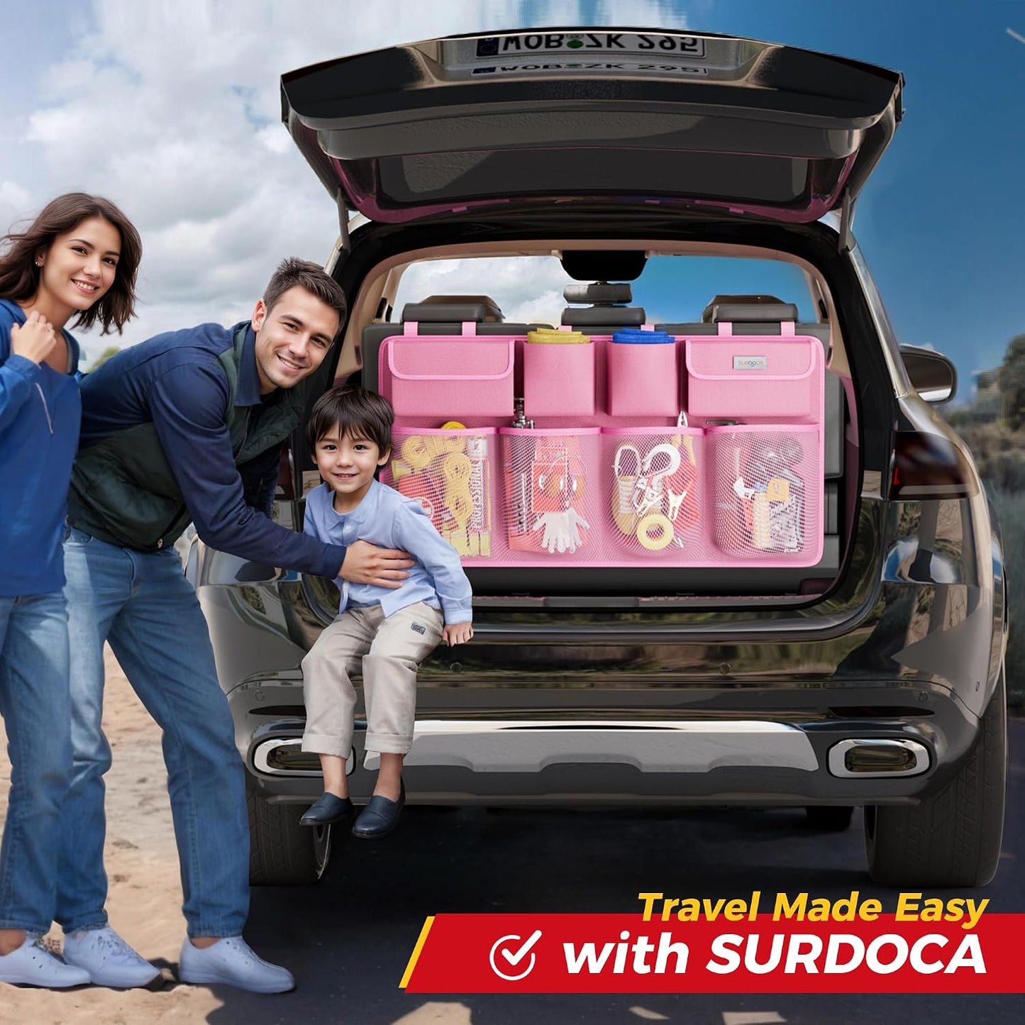 SURDOCA Car Trunk Organizer, LARGE CAPACITY(43 x 19 in) Car Storage Bag with 8 Pockets, 7X Upgraded Trunk Storage Organizer for Car, SUV, Truck, MPV
