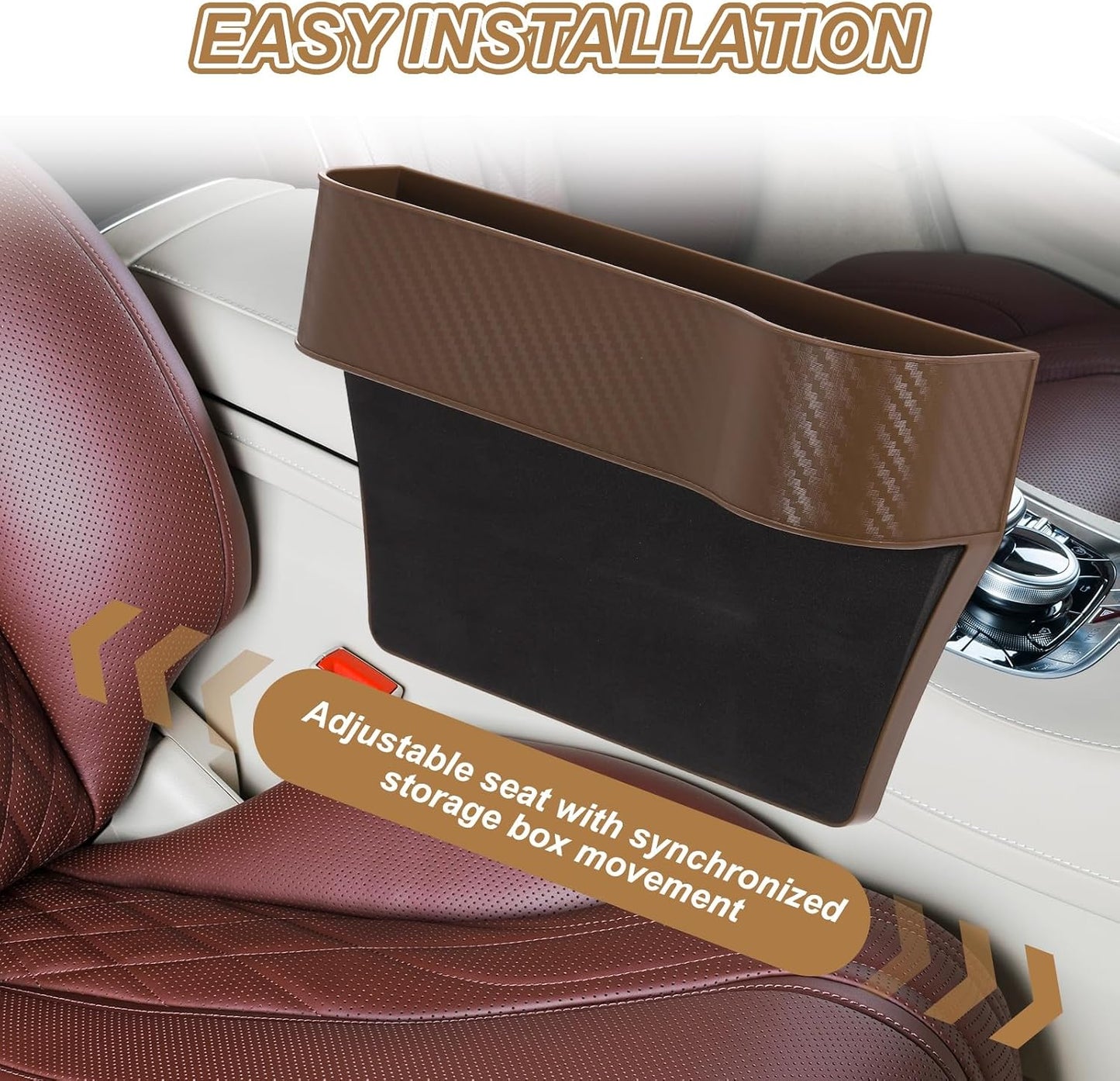 HARFINGTON 2pcs Car Seat Gap Filler Organizer 10.2 x 6.5 x 2.8 Inch PP Universal Car Organizer Storage Box Between Seat and Console (Left+Right) with Cup Holders for Phone Keys, Black