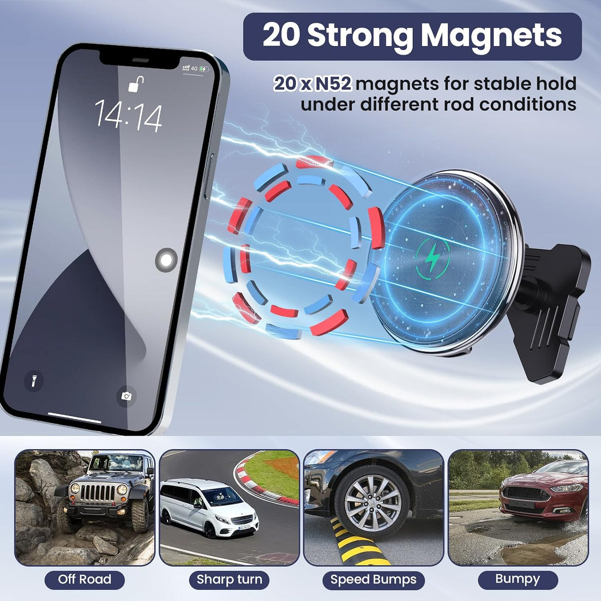 Wireless Charging Vent Magnetic Vent Phone Mount for 2015-2020 Ford F-150
