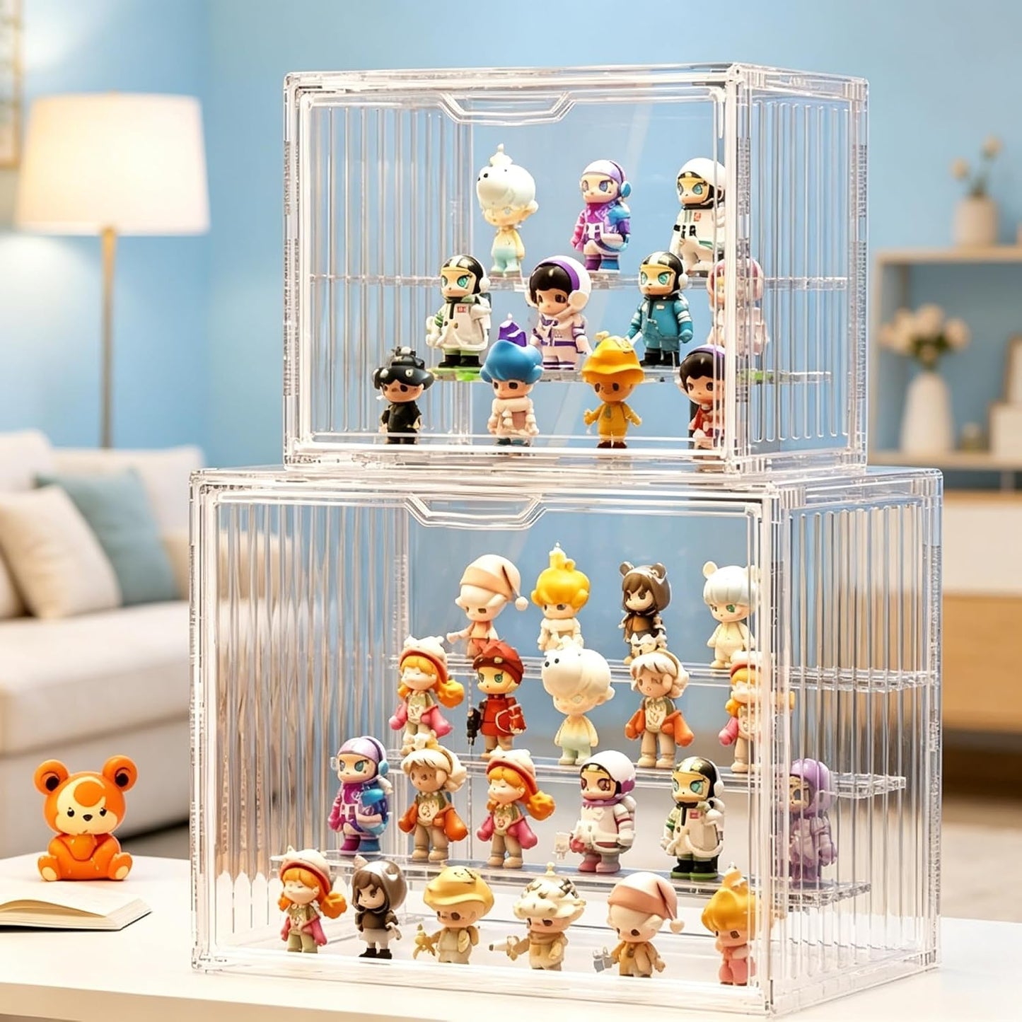 Acrylic Display Case for Collectibles, Stackable Dustproof Display Box with Magnetic Door, Clear Wall Mount or Desktop Showcase Organizer for Action Figures, Model Cars, Toys and Collectibles(Large)