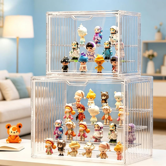 Acrylic Display Case for Collectibles, Stackable Dustproof Display Box with Magnetic Door, Clear Wall Mount or Desktop Showcase Organizer for Action Figures, Model Cars, Toys and Collectibles(Large)
