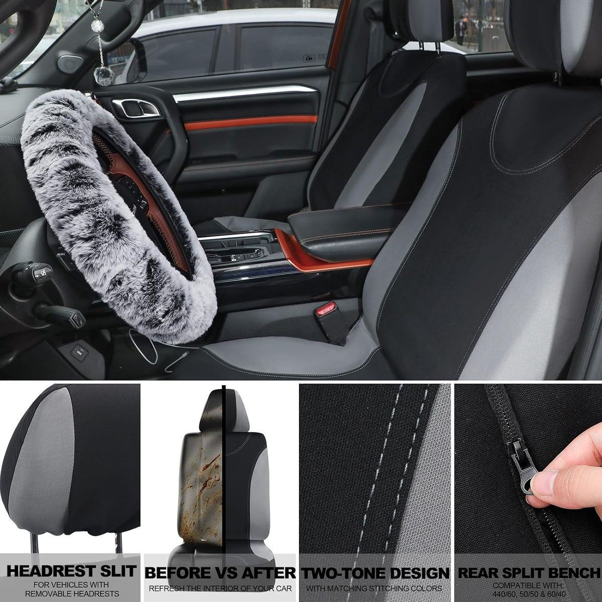 Woanger 47 Car Seat Cover Full Set Car Accessories for Women, Gray