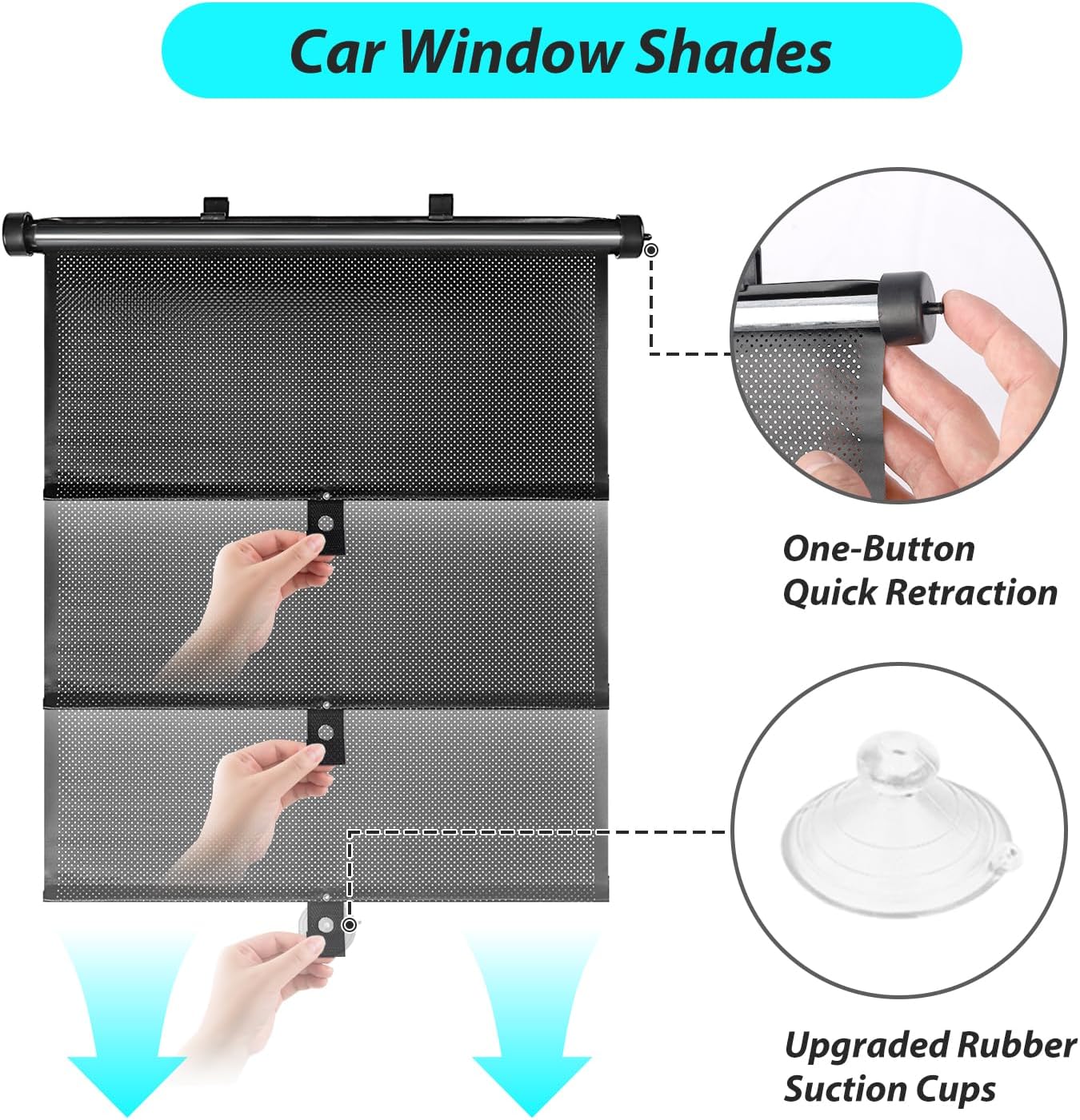 SYOURSELF Sun Shade for Car Window Baby, 2 Pack Retractable Sun Shade for Car Blocks Maximum UV Rays & Ice-Crystal Cooling, Roller Sunshade Visors for Baby, Children, Pets, and Passengers