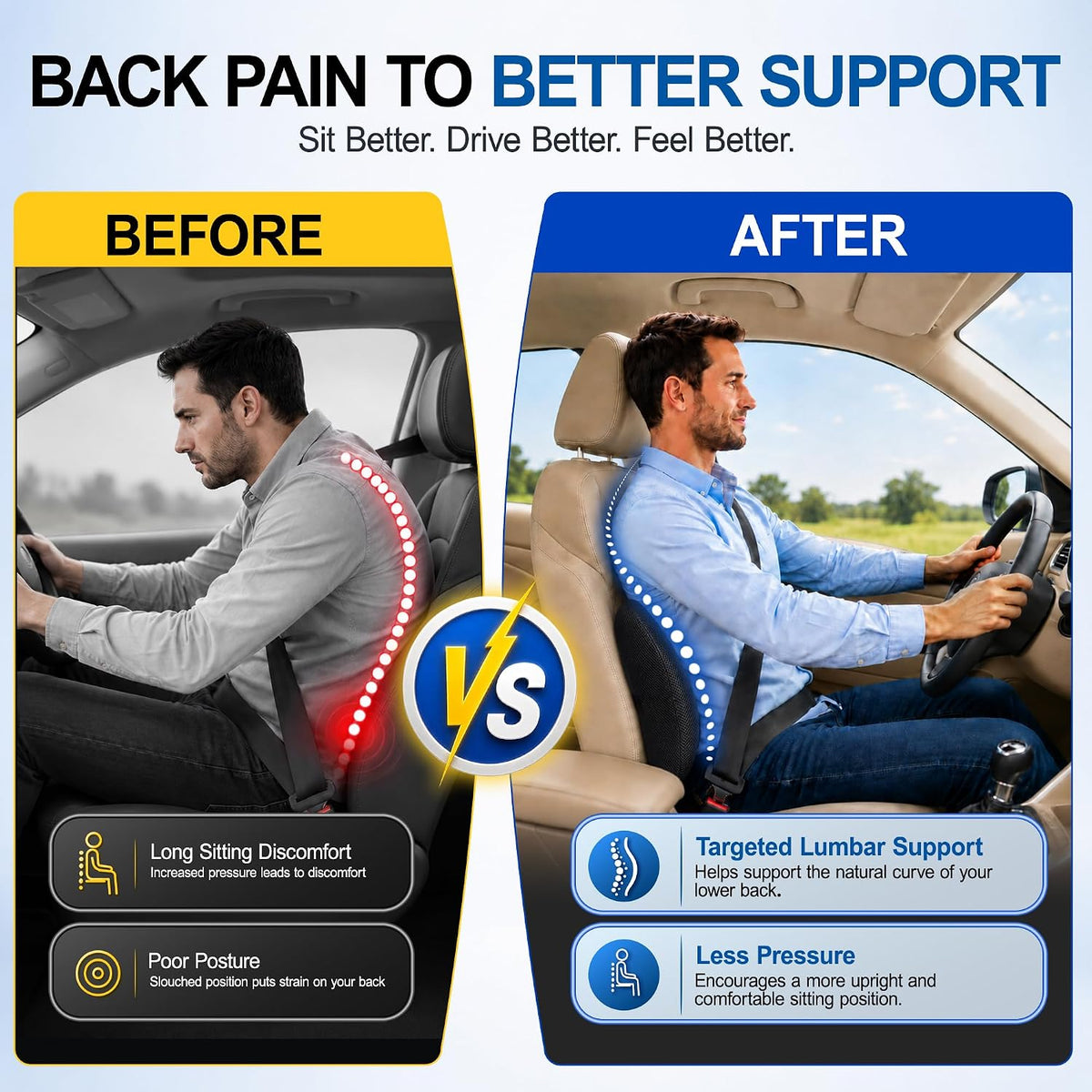 Lumbar Support Pillow for Car, Back Support Cushion for Office Chairs
