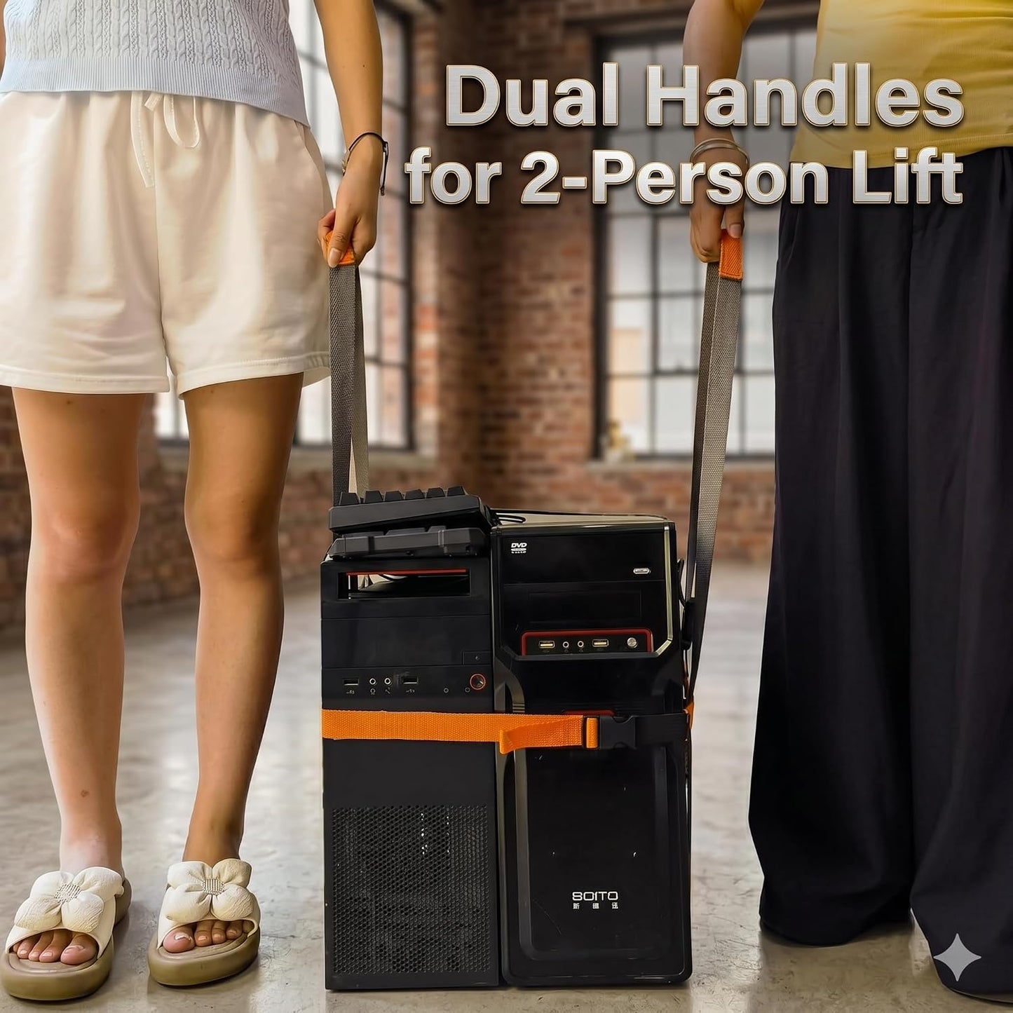 Desktop Computer Tower Carrying Straps, Heavy Duty PC Case Straps for Gaming PC Moving, Adjustable Desktop Carrying Harness for PC Tower Transport, Computer Strap Carry System