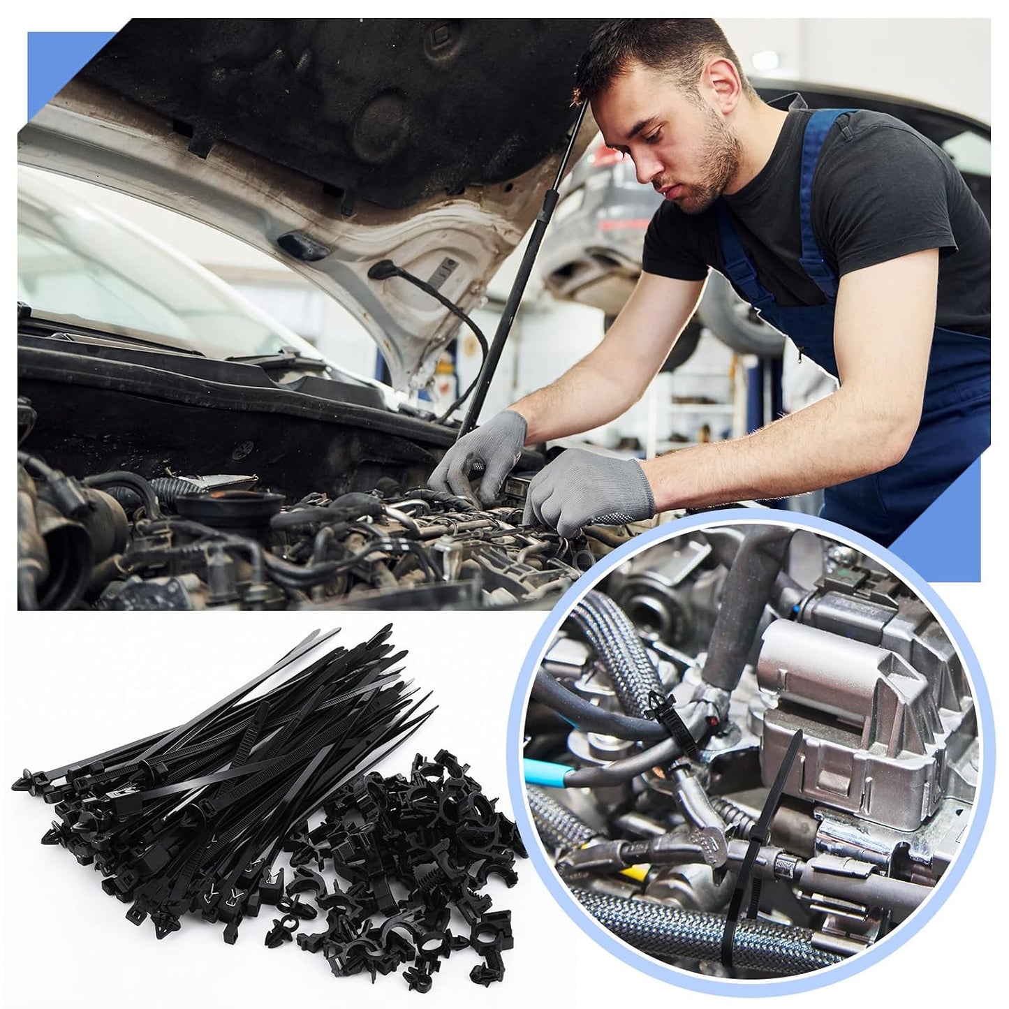 Funnymoom 200pcs Car Wire Loom Routing Clips Push Mount Cable Tie Assortment 15 Sizes Cable Zip Tie with Car Wire Loom Routing Clips Universal Wiring Harness Clip Replacement Parts for Automotive