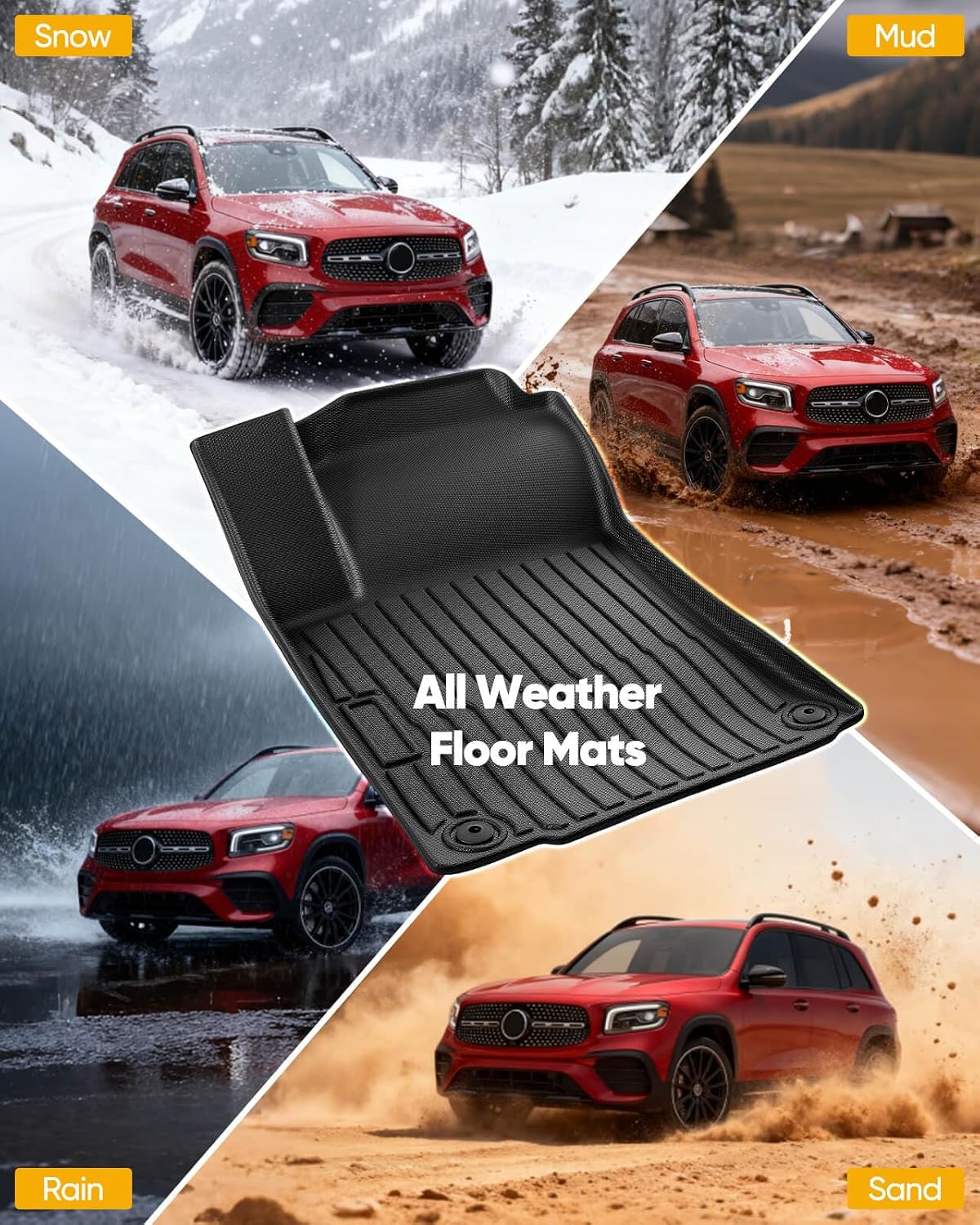 All Weather Floor Mats & Upper Cargo Liner for Mercedes Benz GLB 2026 2025 2024 2023 2022 2021 2020, Heavy Duty Custom Fit for GLB 250 Front 2nd Row, Non-Slip Black Car Accessories