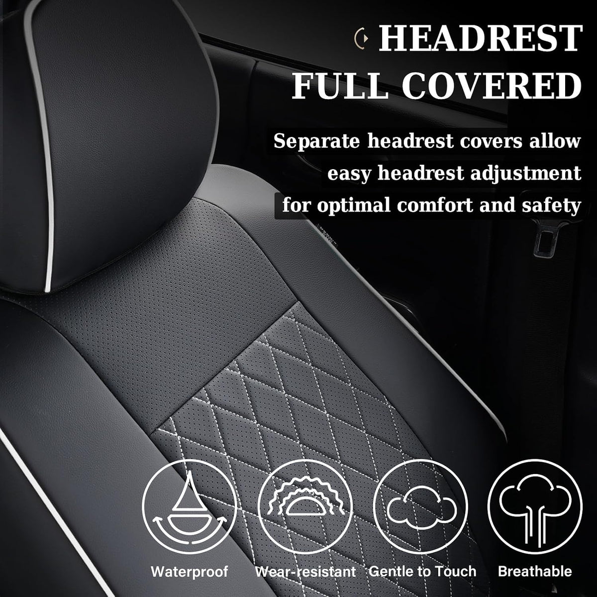 Coverado Tacoma Seat Covers, Car Seat Covers Front Seats, Leather Seat Covers for Cars Car Seat Protector Cushion Tacoma Accessories Custom Fit 2005-2015 Toyota Tacoma Double/Crew Cab(White Line)