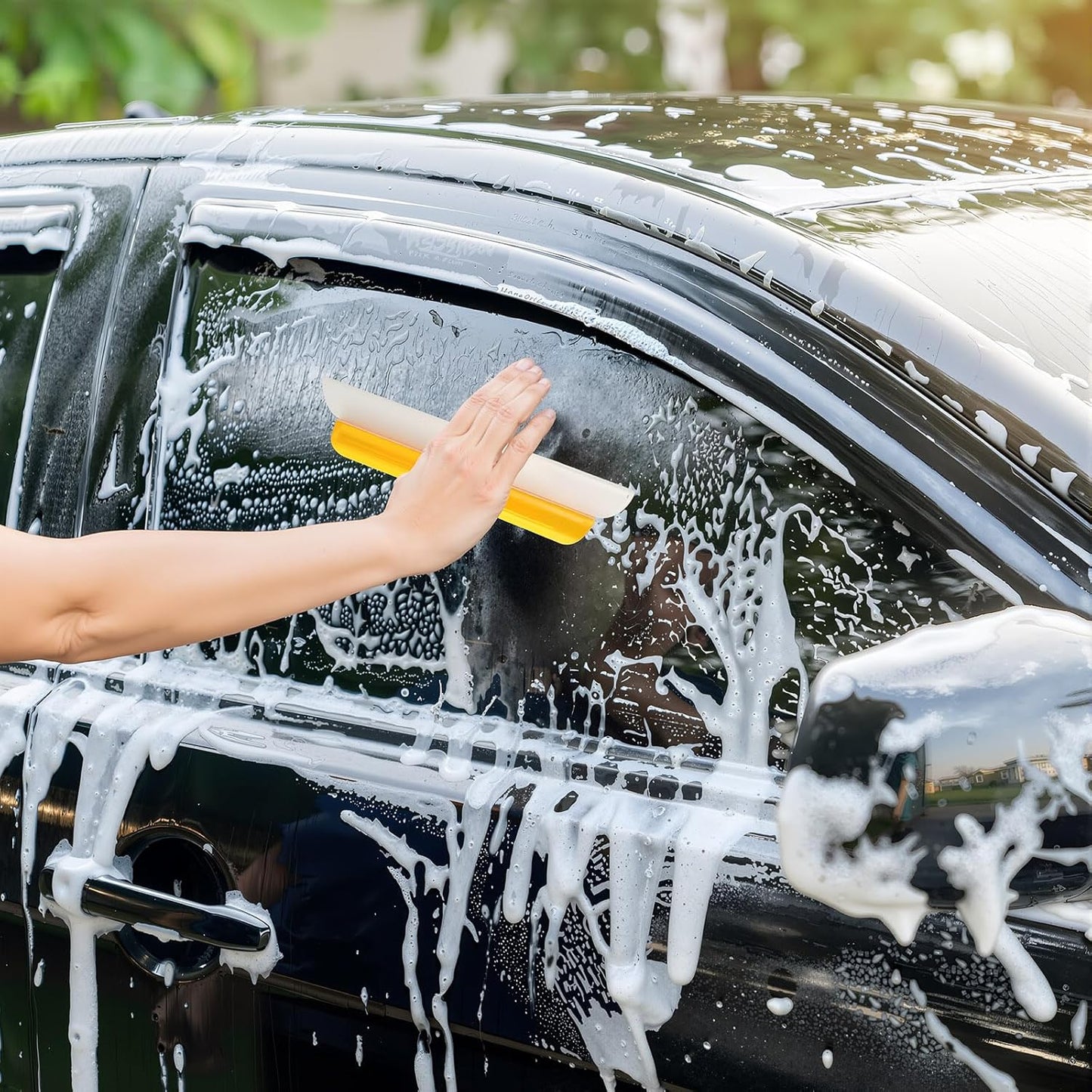2 Pack 14 Inch Car Drying Squeegee Yellow Longer Silicone Water Squeegee Window Shower Blade Automotive Squeegees Flexible Auto T-bar Rubber Squeegees for Car Windshield Glass Bathroom Wash Tool