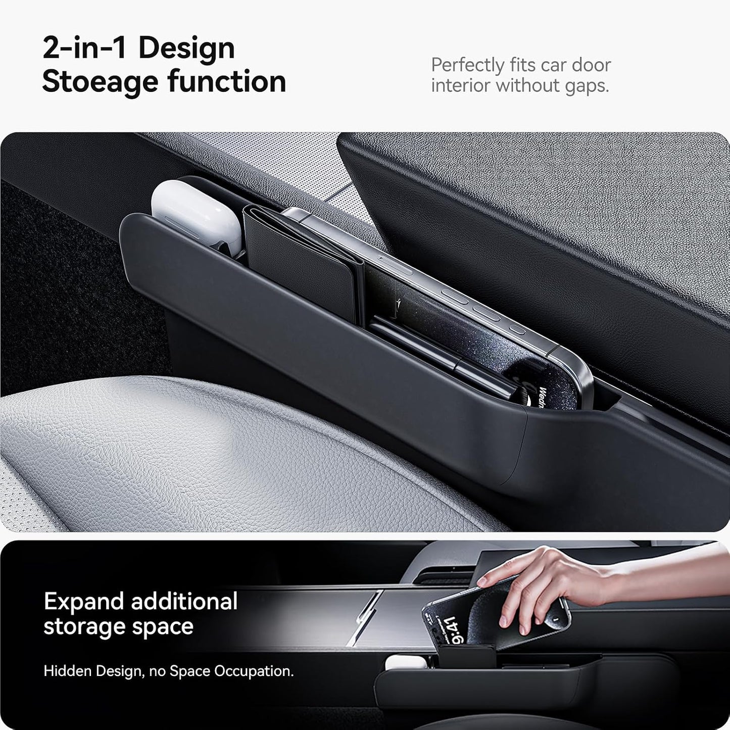 YONZEE 2-in-1 Car Steering Wheel Desk Tray & Car Seat Gap Filler Organizer – Foldable Carbon Fiber Look Table for Laptop, Eating Food, Writing – for Standard Round Steering Wheels