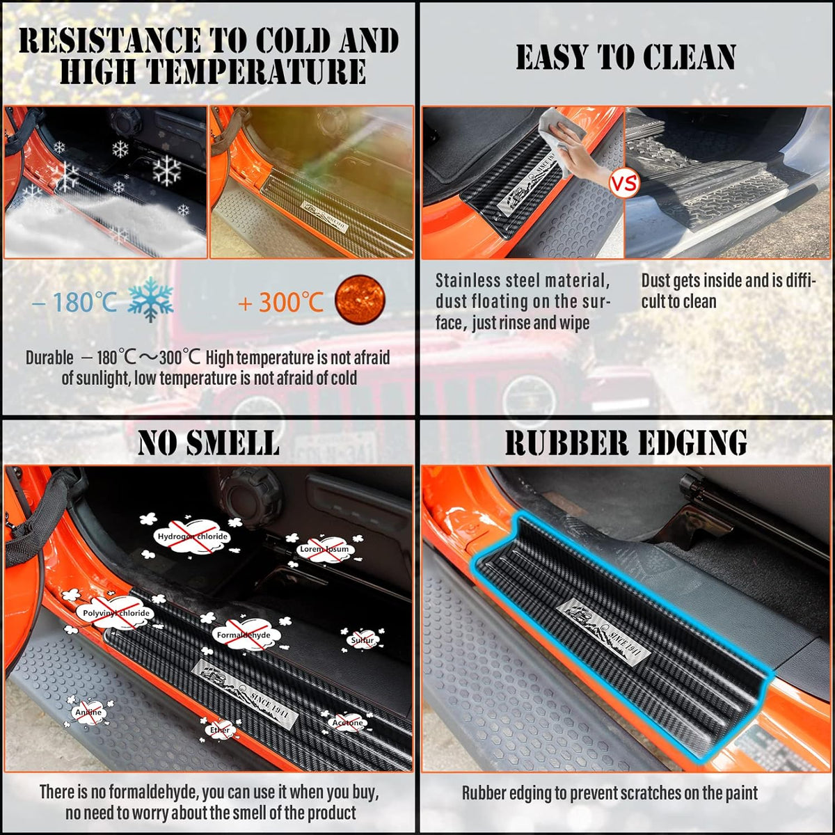 Rowa Door Sill Guards for Jeep 2018-2026 Wrangler JL JLU & 2020-2026 Gladiator JT, Carbon Fiber Pattern 304 Stainless Steel Door Entry Guard Full Coverage for Door Sill Protector (Patent Design)