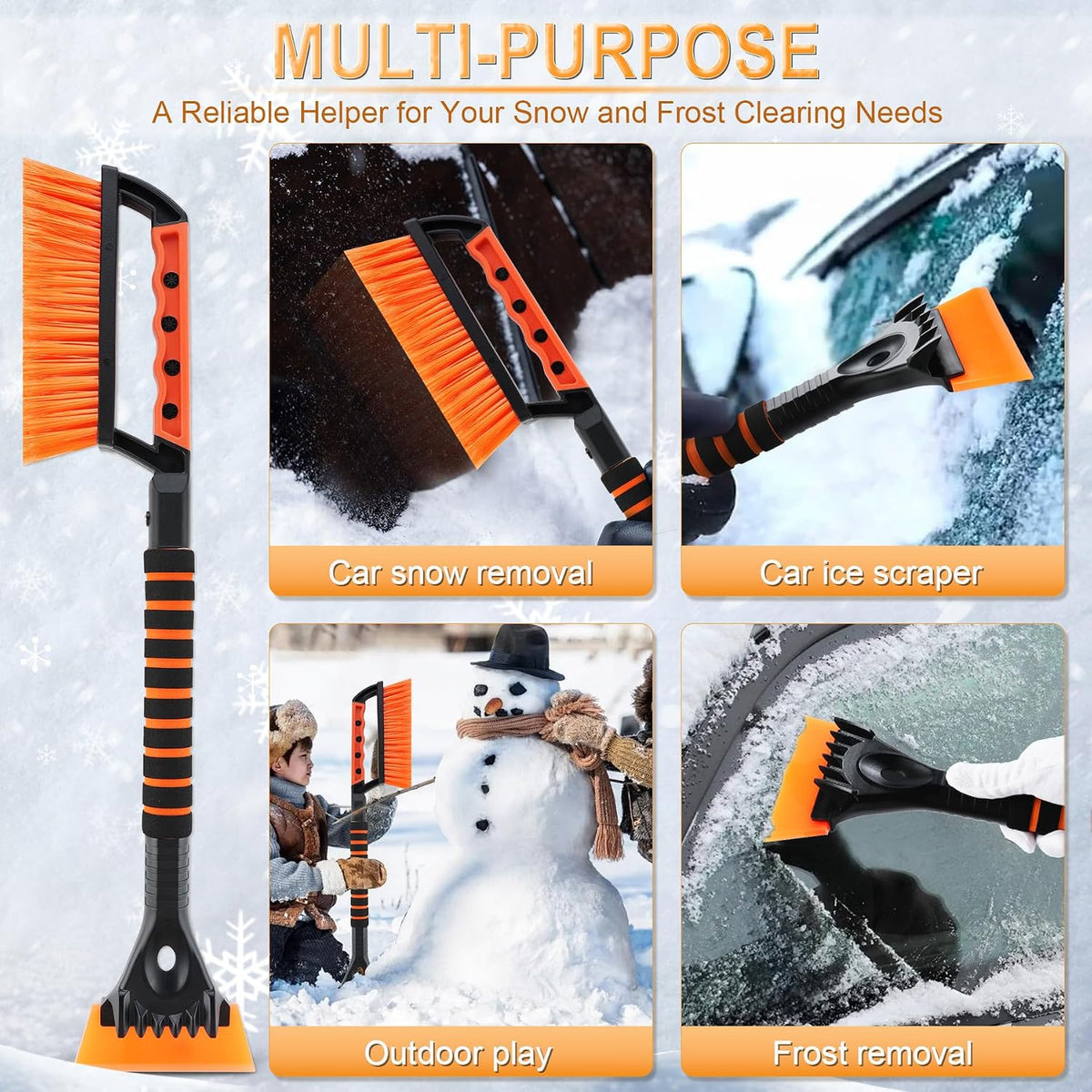 LivTee 24.75'' Ice Scraper & Snow Brush for Car Windshield, Orange