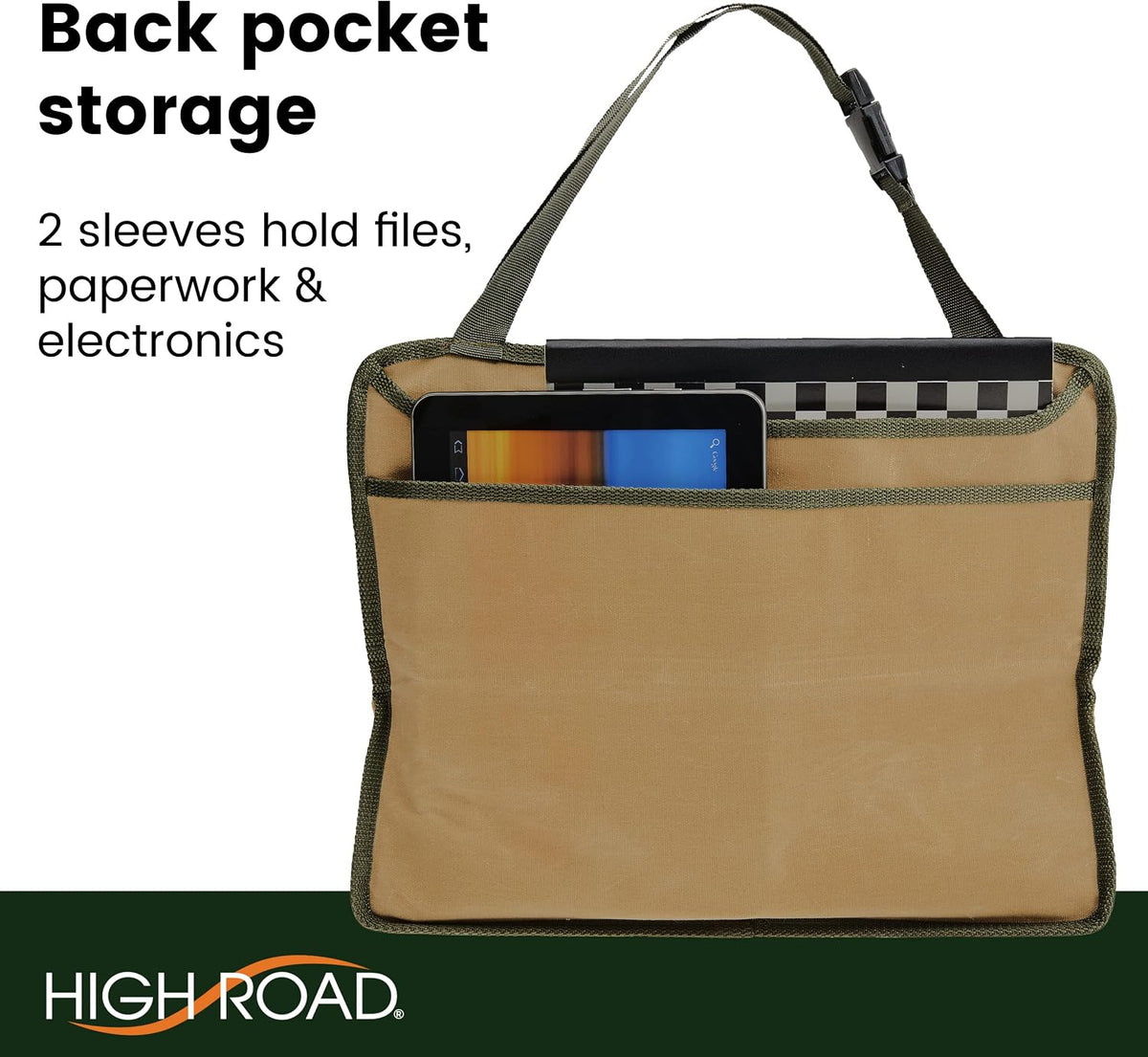 High Road Front Seat Organizer with Laptop Sleeve, Filing, Electronic and Work Supply Compartments, 12 pocket Car Office Passenger Seat Organizer