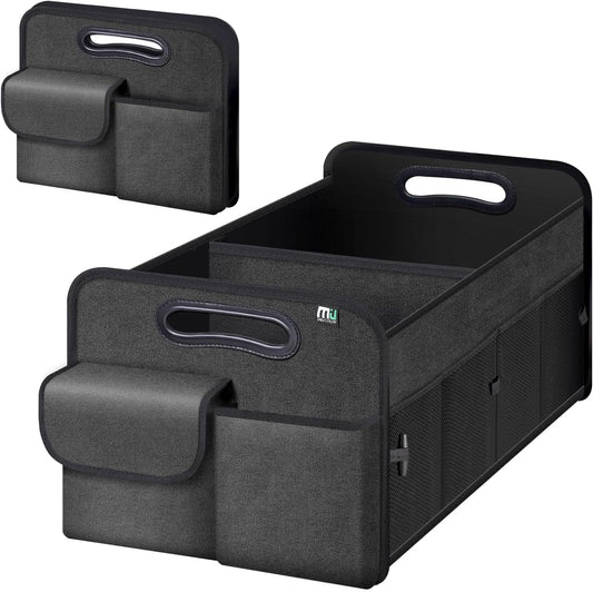 MIU COLOR Trunk Organizer for Car, Car Organizer, 8 Mesh Pockets Trunk Organizer for SUV, Non-Slip Bottom, Storage Organizer for Sedans, Van, Jeep, Grocery, 2 Compartments, Black 22"x13"x11"
