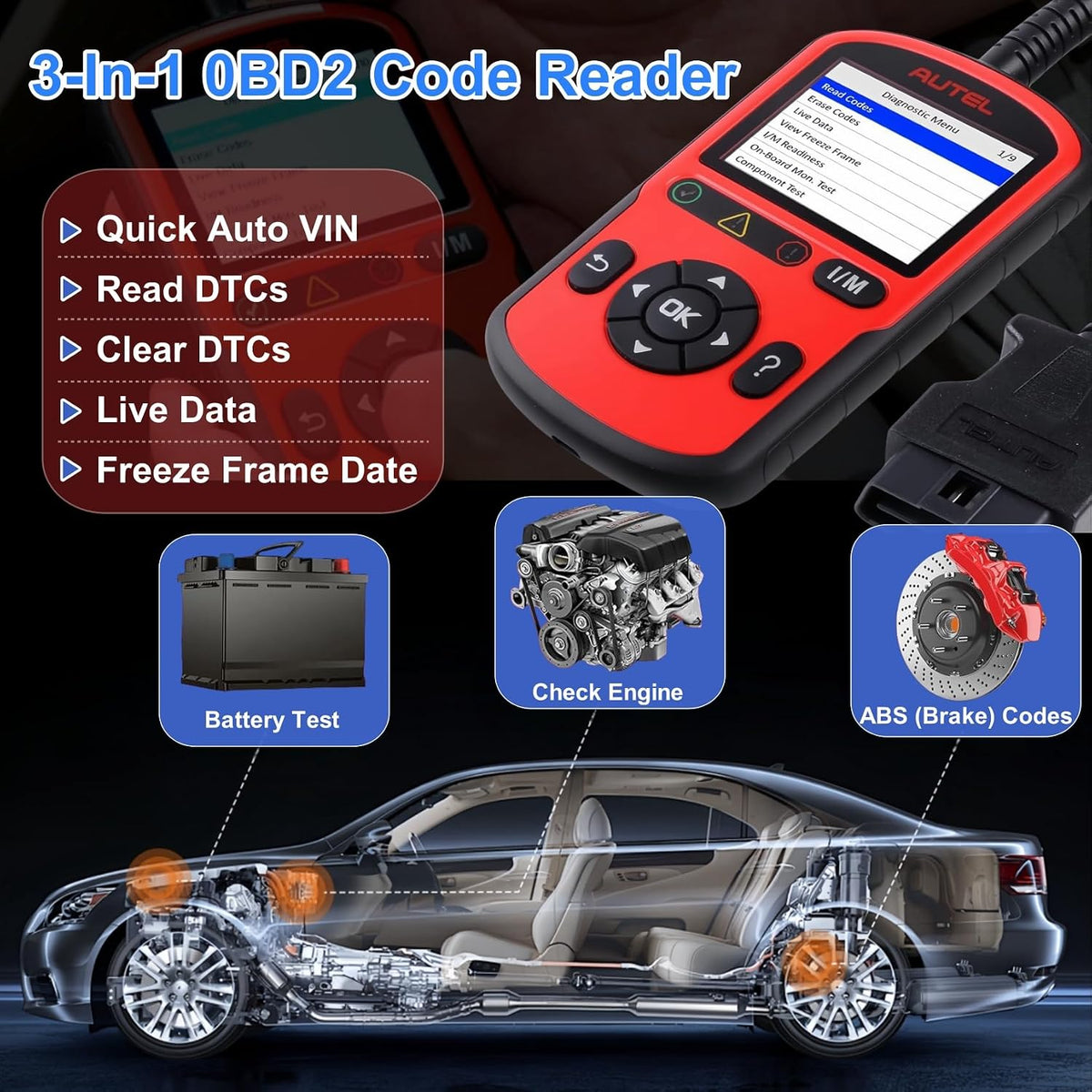 Autel AL549 OBD2 Scanner Code Reader with ABS Diagnostic & Battery Test