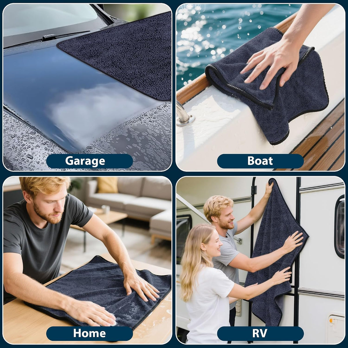 Car Drying Towels - 4 Pack Black Microfiber Detailing Cloths, 36 x 24 In