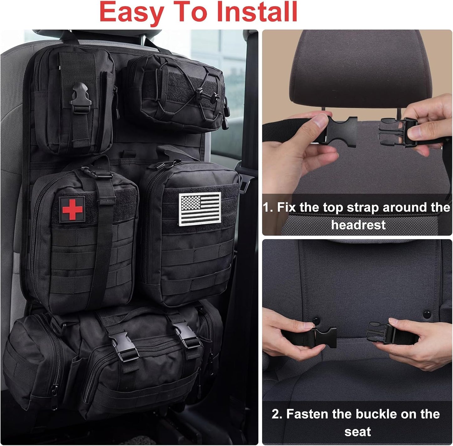 Tactical Seat Back Organizer, Molle Seat Back Organizer Panel With 5 Detachable Multi-Purpose Molle Pouch Fits Car Truck SUV Ford Jeep