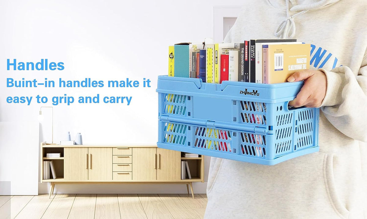 ZHJINGYU Collapsible crates for storage,plastic baskets for organizing 14.96" x 9.84"x7.87",shopping garden basket,foldable crate with Handles, car trunk basket,for Kitchen,Bathroom